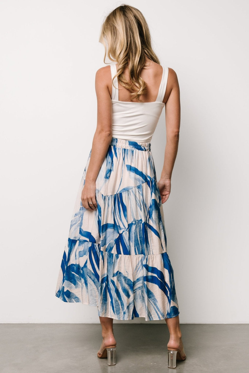 Hailee Tiered Skirt | Off White + Blue