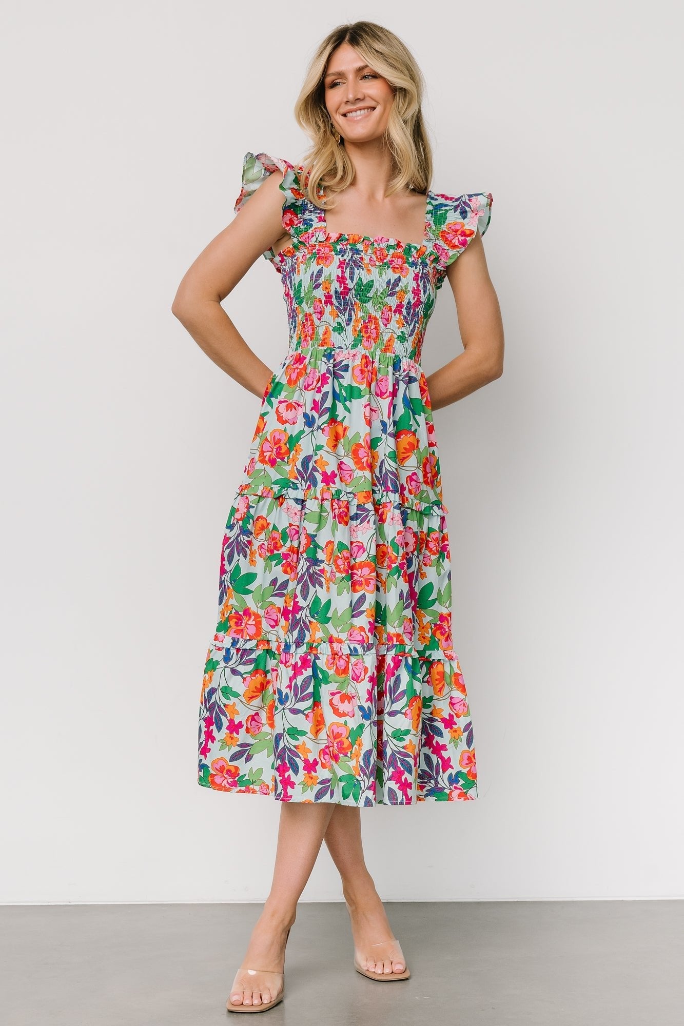 Harper Smocked Midi Dress | Blue Multi Floral