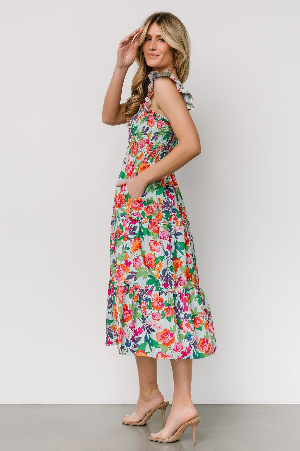 Harper Smocked Midi Dress | Blue Multi Floral
