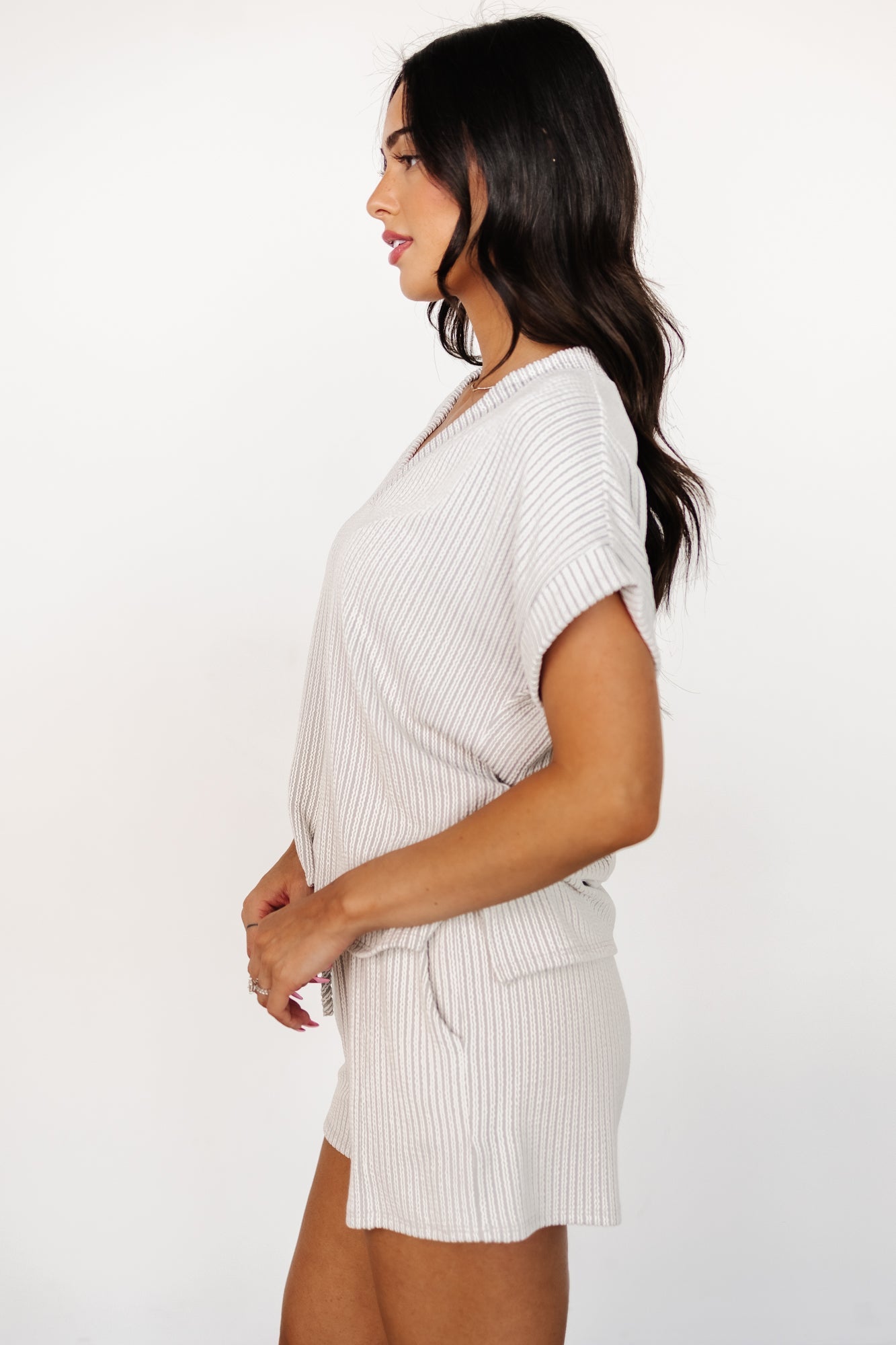 Hayes Top + Shorts Set | Gray Stripe