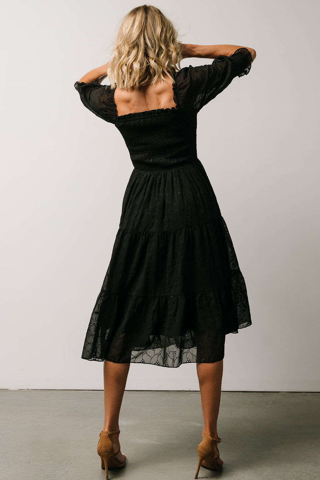 Hazel Eyelet Midi Dress | Black
