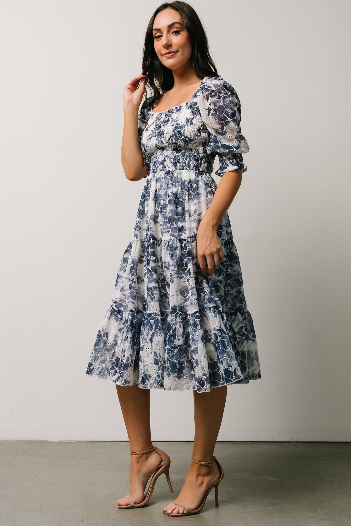 Hazel Eyelet Midi Dress | Navy