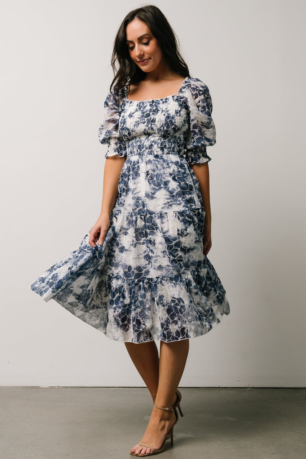 Hazel Eyelet Midi Dress | Navy