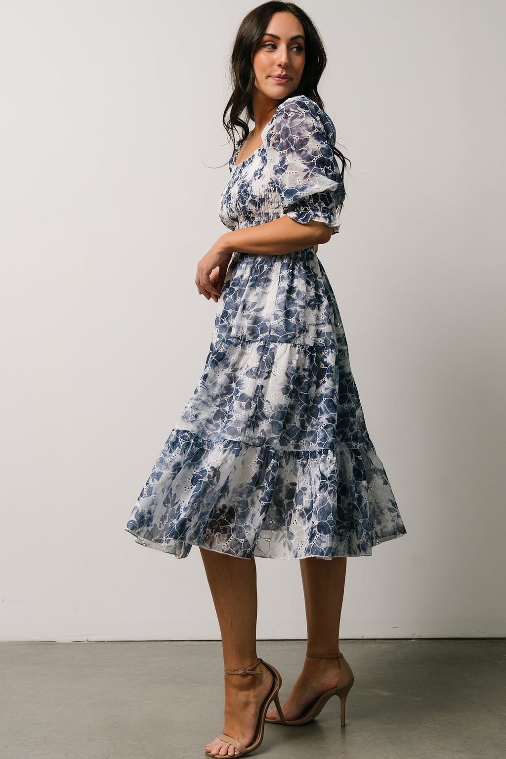 Hazel Eyelet Midi Dress | Navy