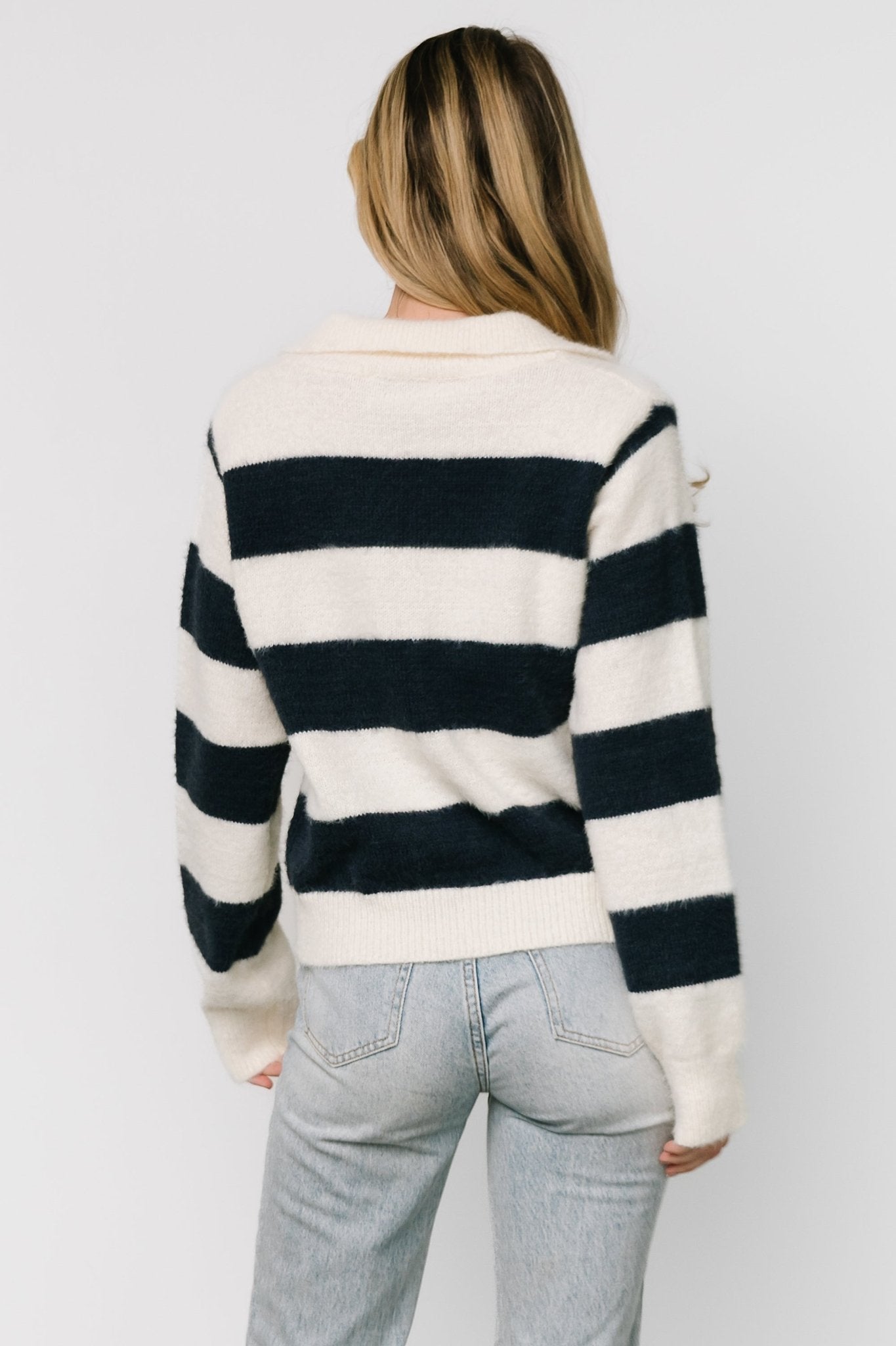 Heather Striped Sweater | Cream + Navy