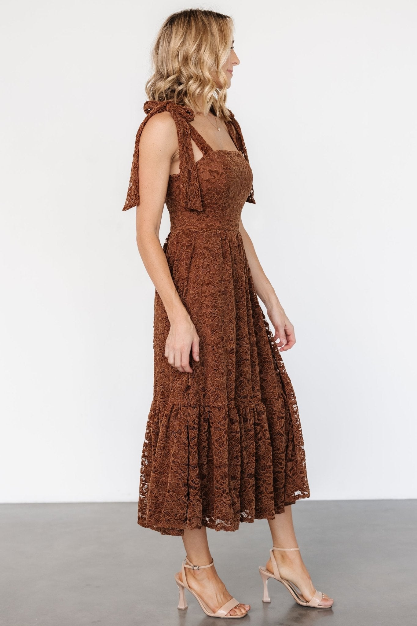 Hestia Lace Midi Dress | Brown