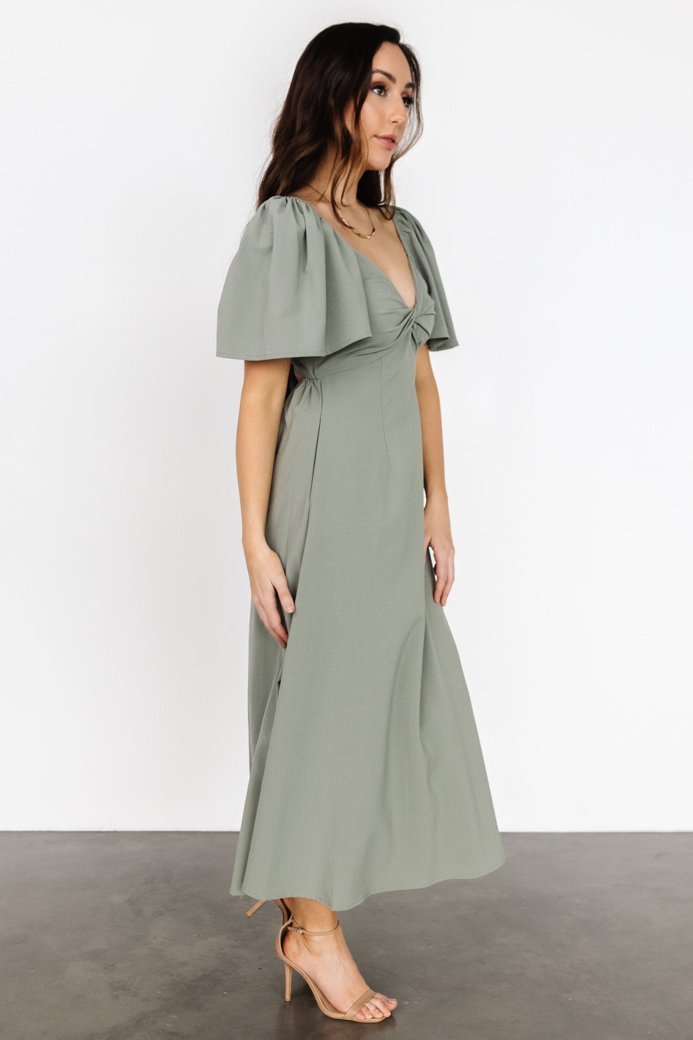 Indie Back Tie Dress | Dusty Green