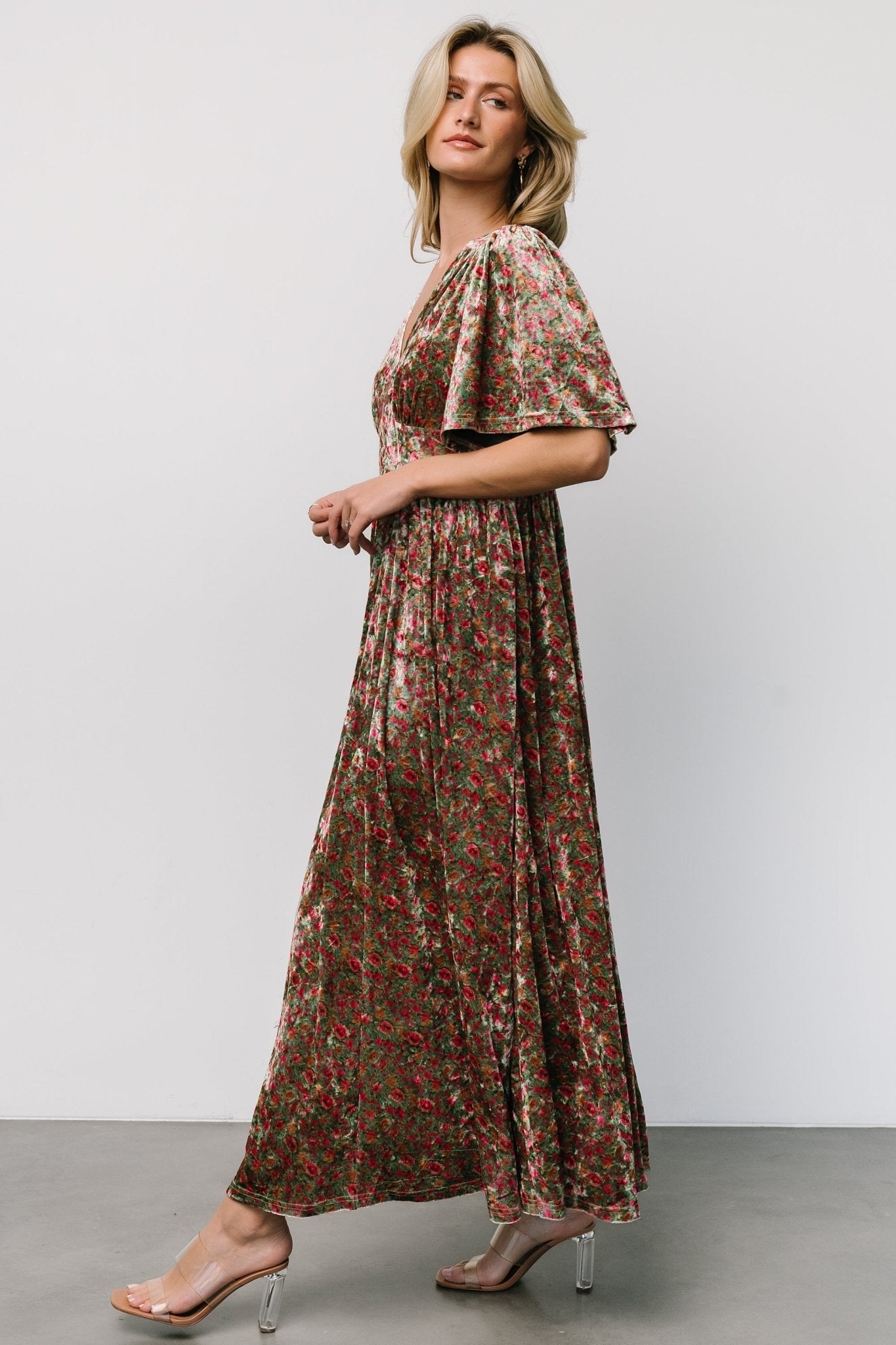 Irina Velvet Maxi Dress | Green Multi Floral