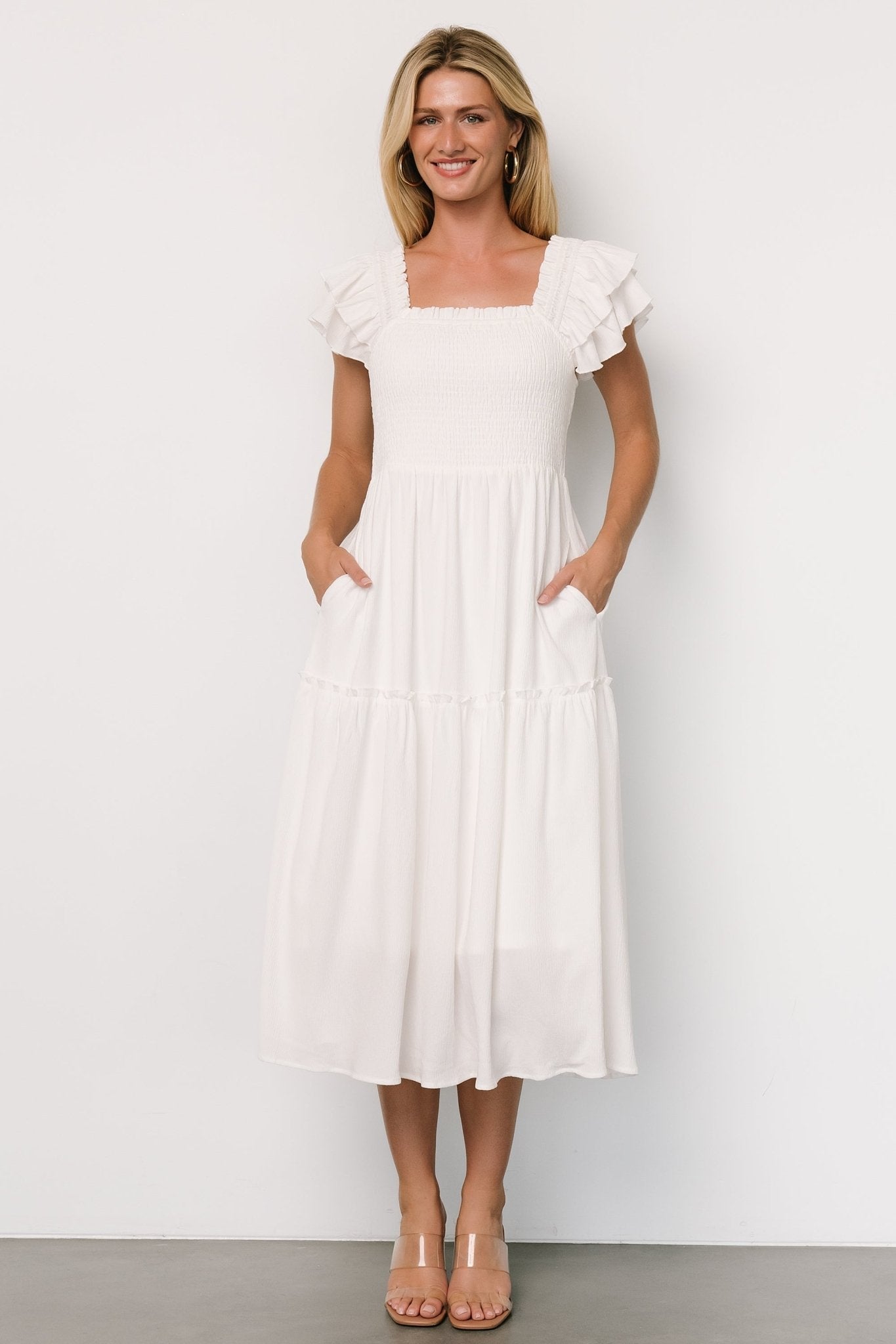 Jacie Smocked Midi Dress | White