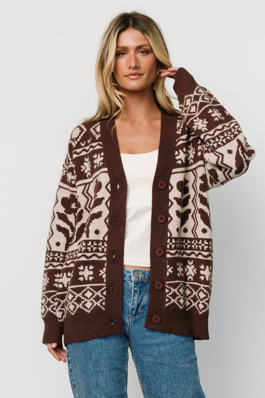Jackson Oversized Cardigan | Dark Mocha Print