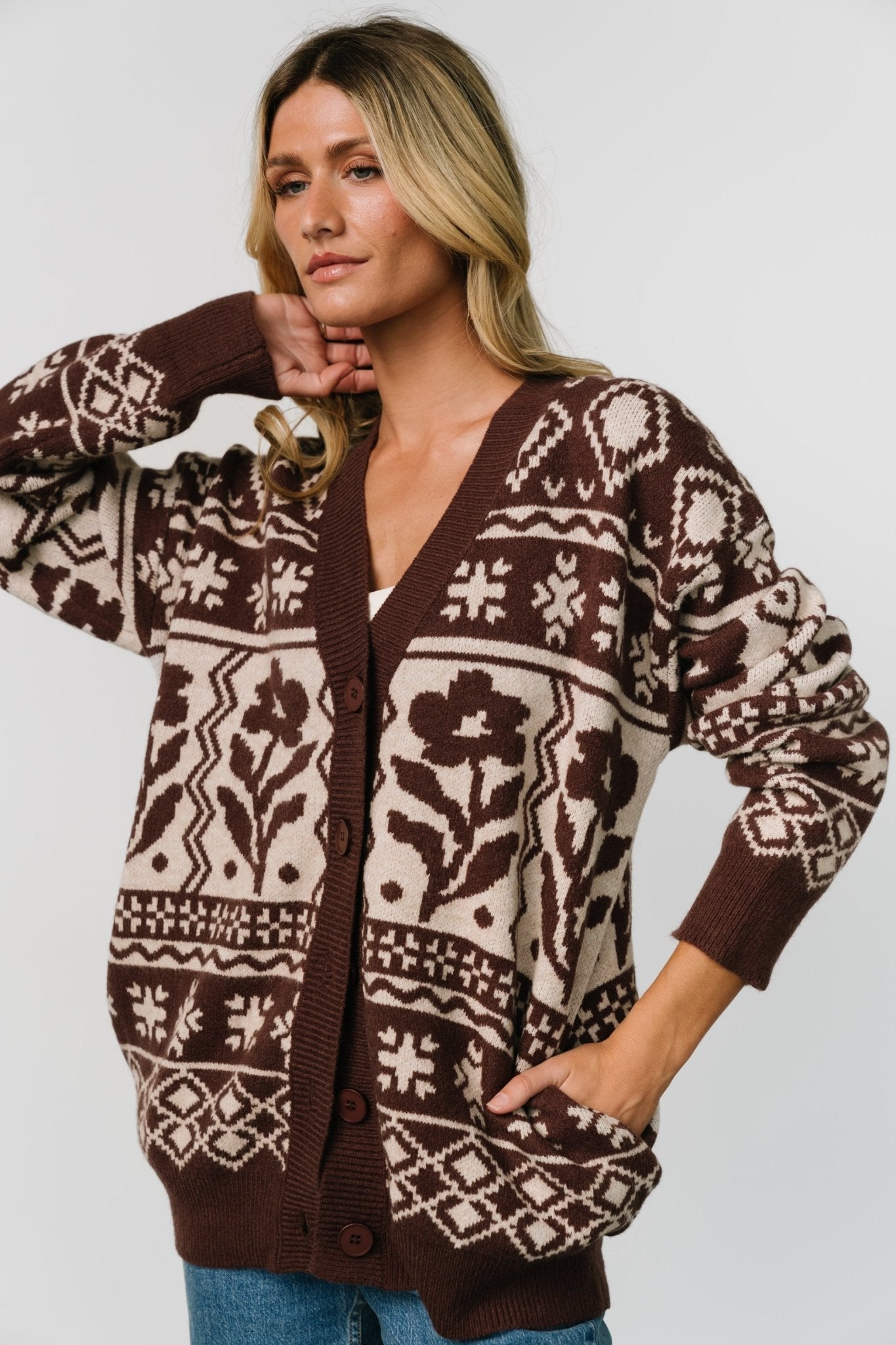 Jackson Oversized Cardigan | Dark Mocha Print