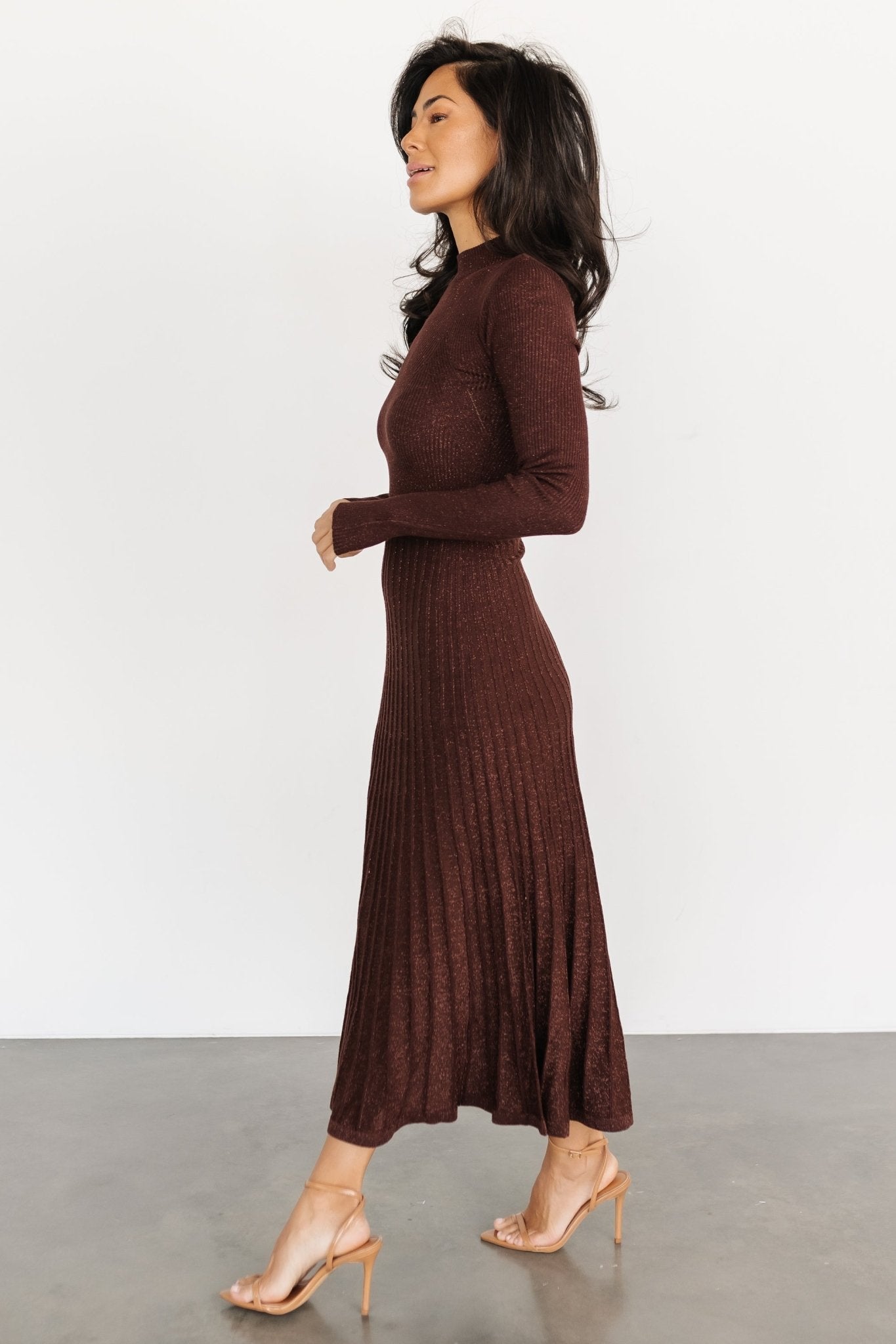 Jamelia Pleated Sweater Dress | Brown + Gold