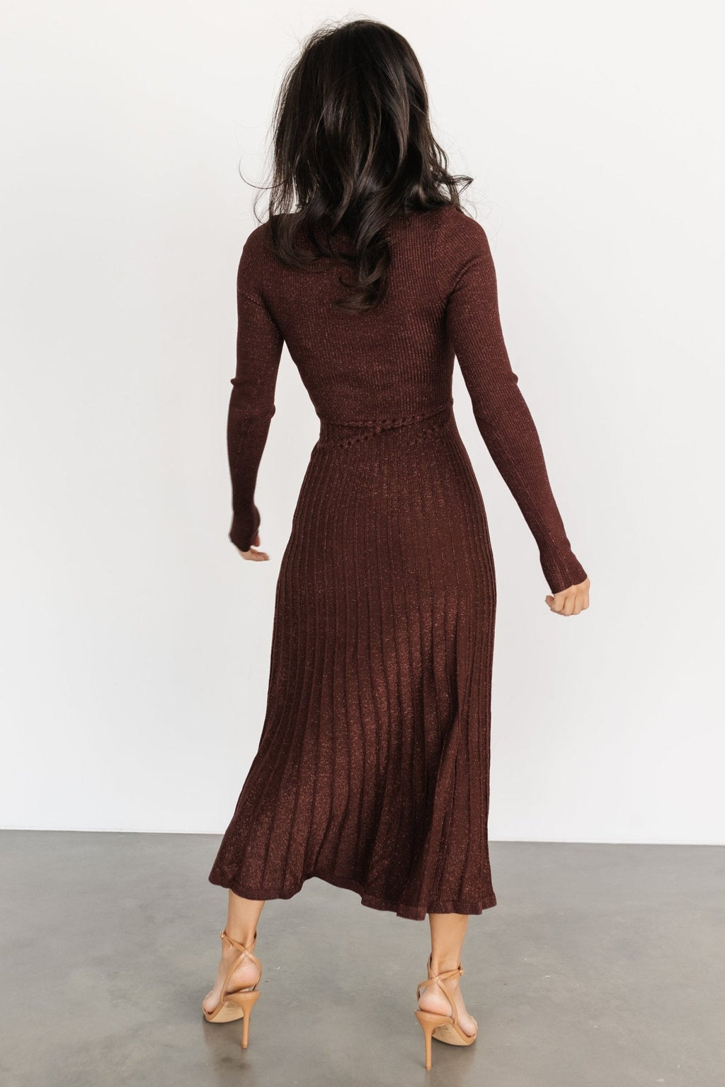 Jamelia Pleated Sweater Dress | Brown + Gold