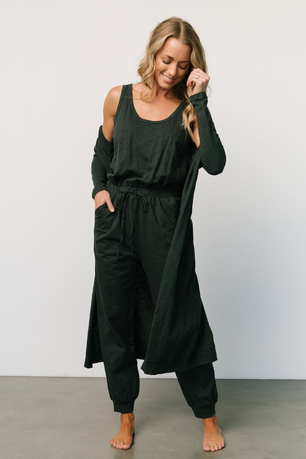 Janae Jumpsuit + Cardigan Set | Dark Green