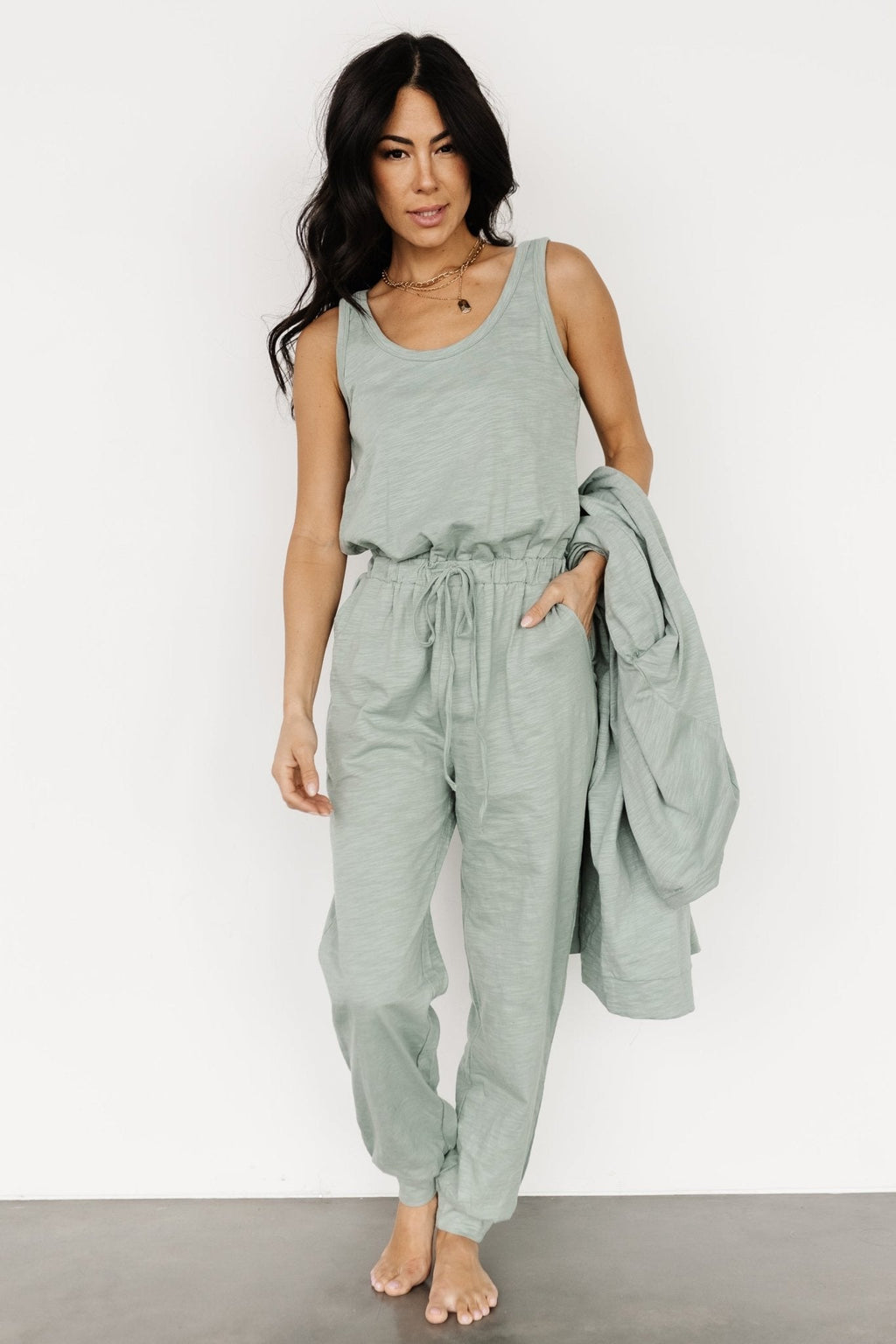 Janae Jumpsuit + Cardigan Set | Sage