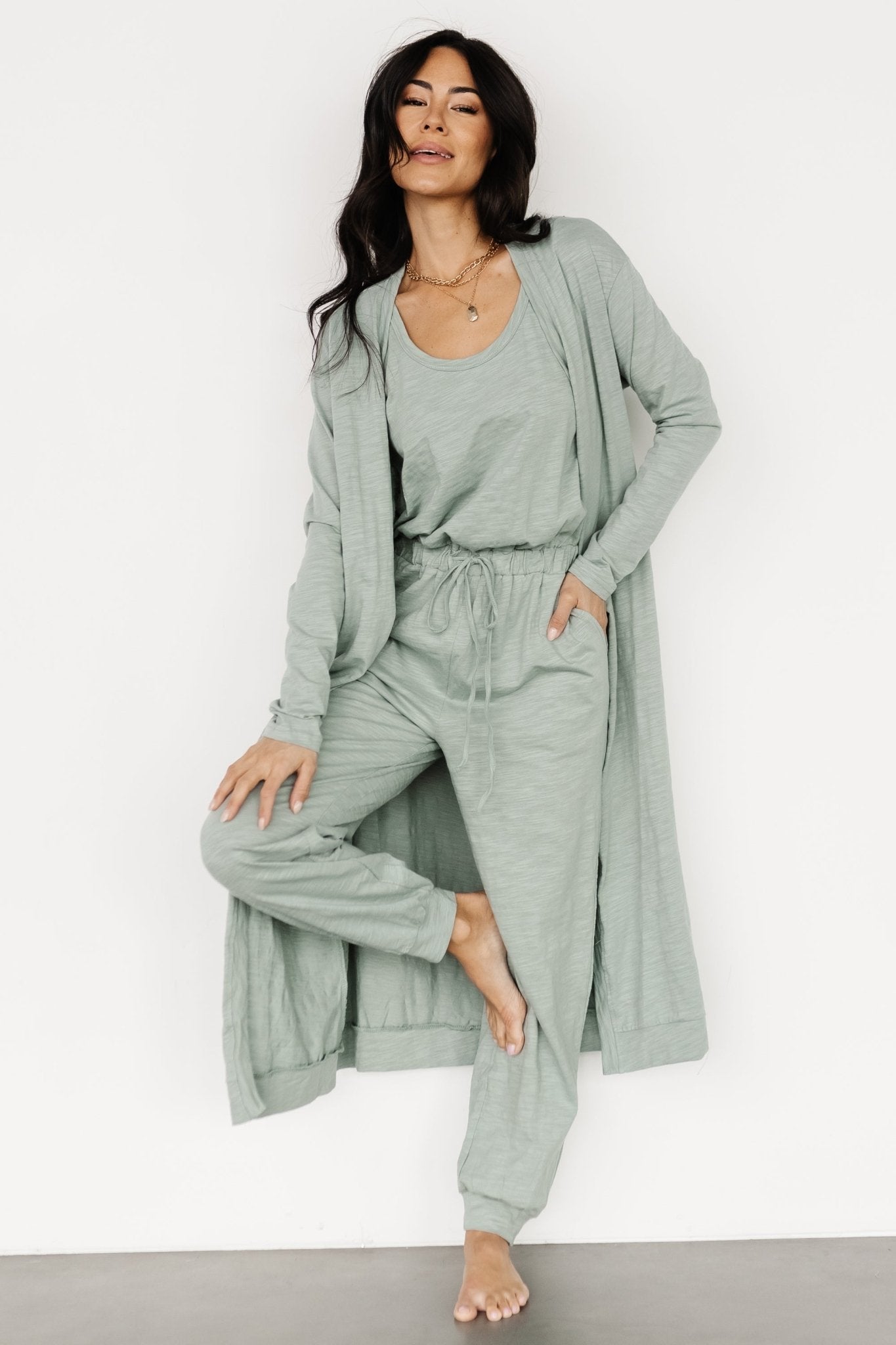 Janae Jumpsuit + Cardigan Set | Sage
