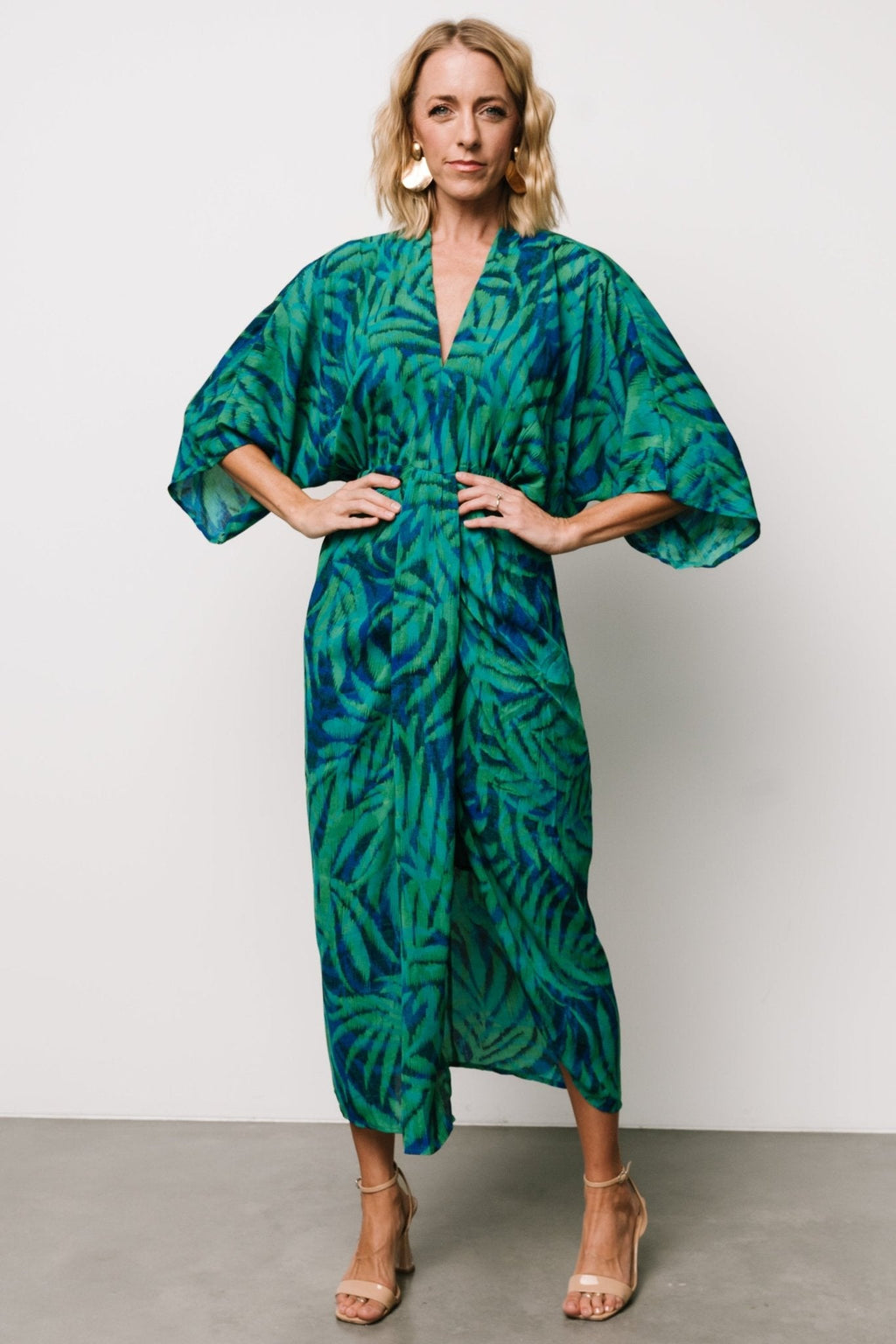 Janessa Midi Dress | Green + Blue Print