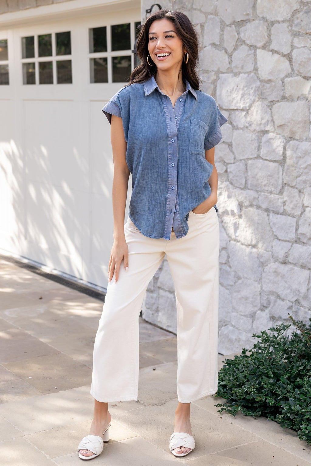 Jaye Button Top | Denim Blue