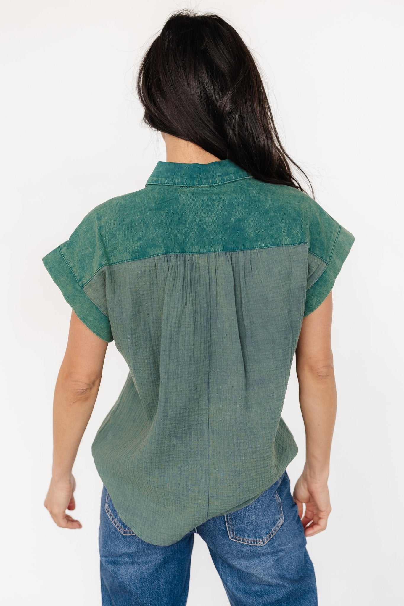Jaye Button Top | Washed Green