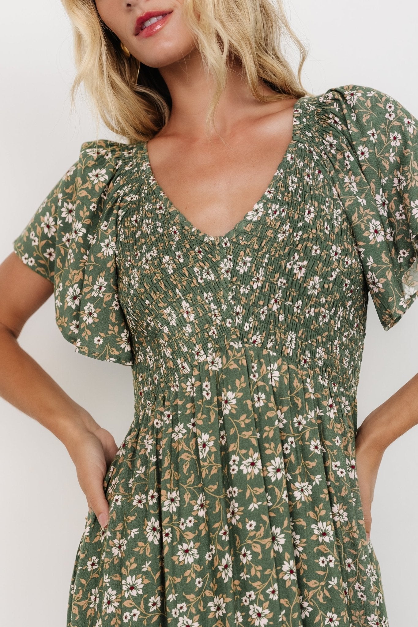 Joanie Smocked Dress | Green Floral