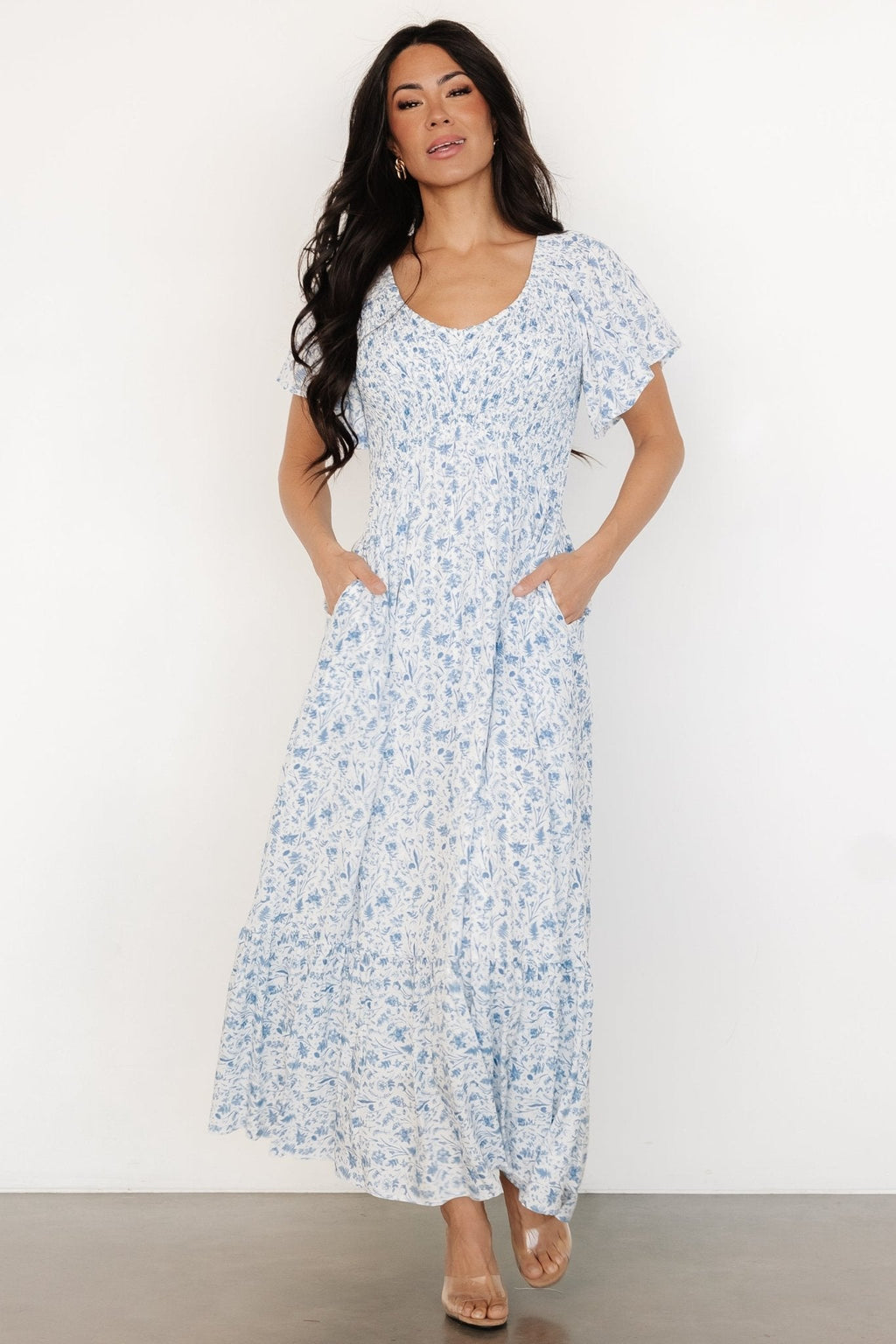 Joanie Smocked Dress | White + Blue Floral