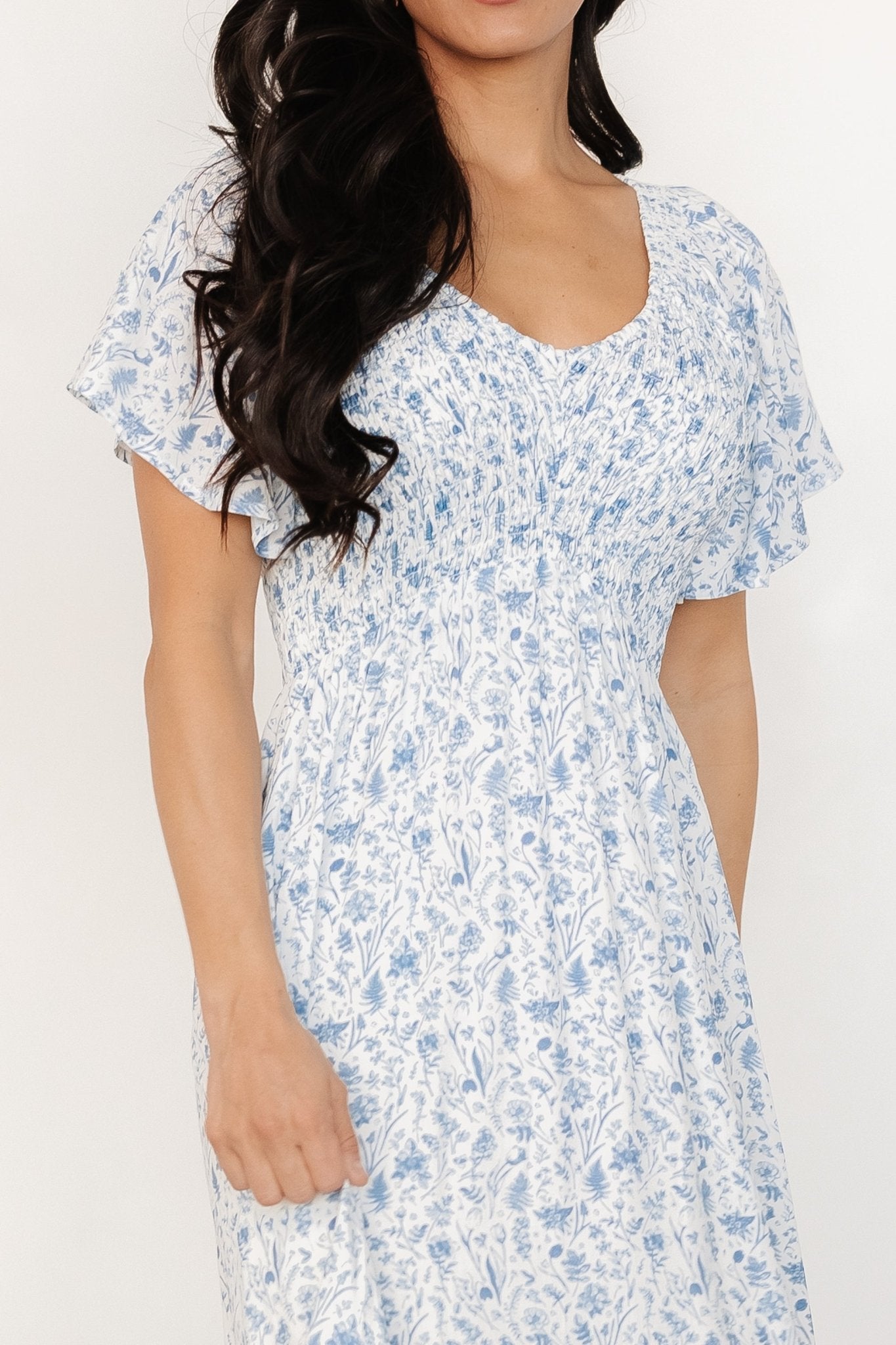 Joanie Smocked Dress | White + Blue Floral