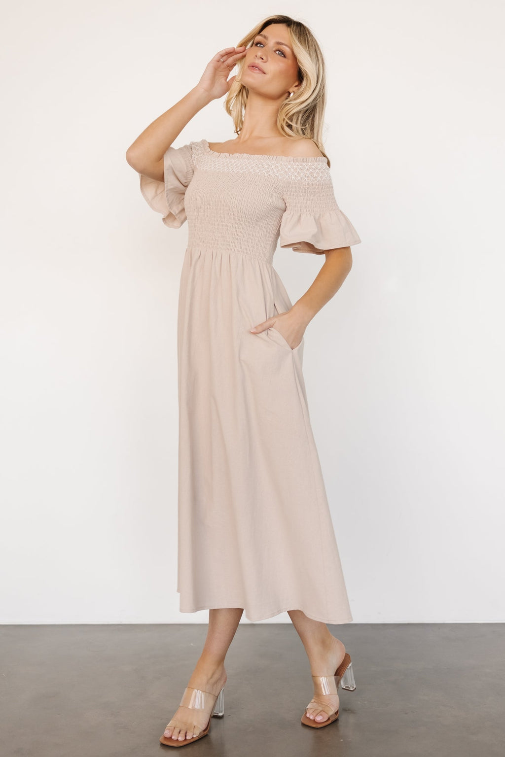 Jodi Off Shoulder Dress | Natural