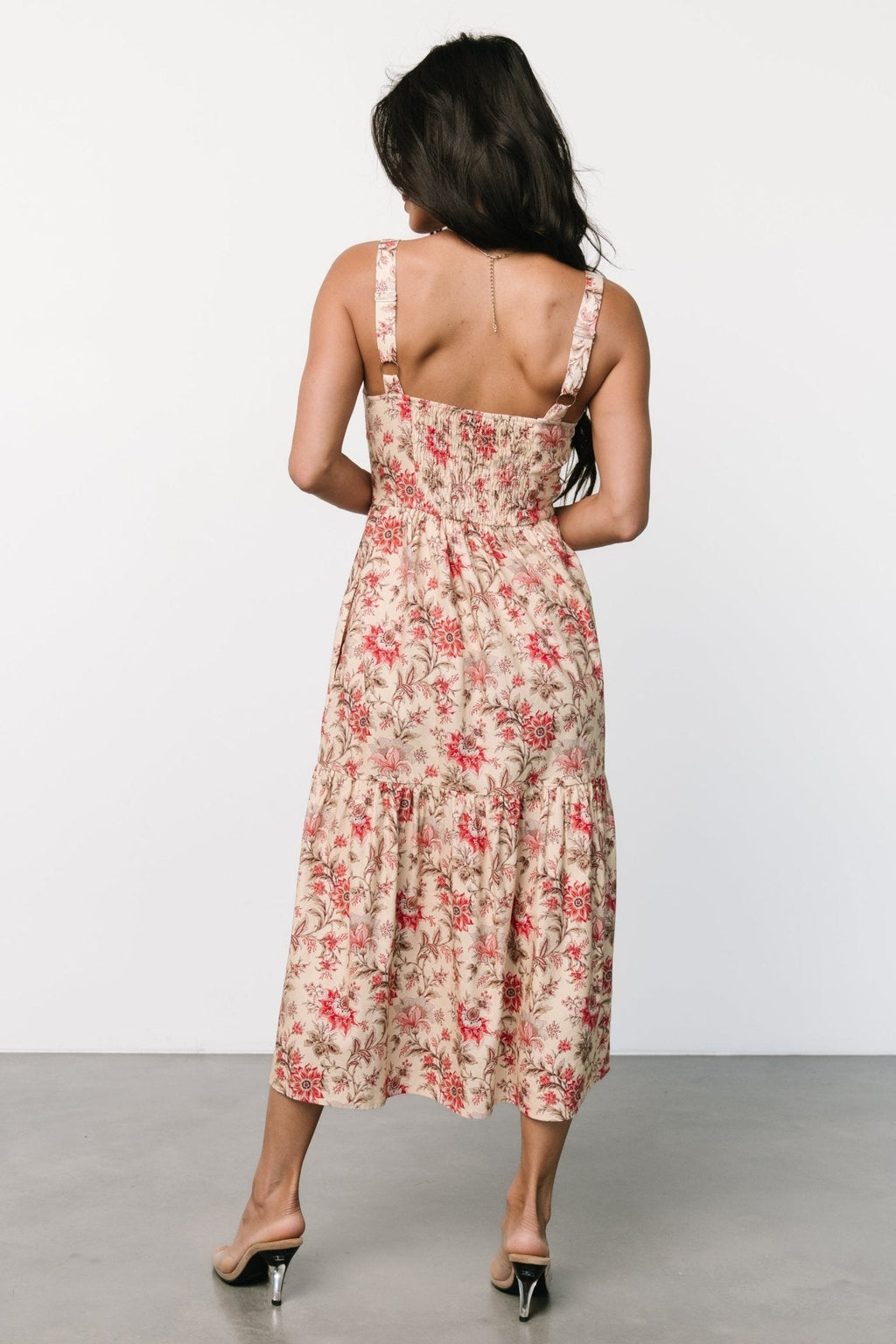 Jules Button Midi Dress | Cream + Pink