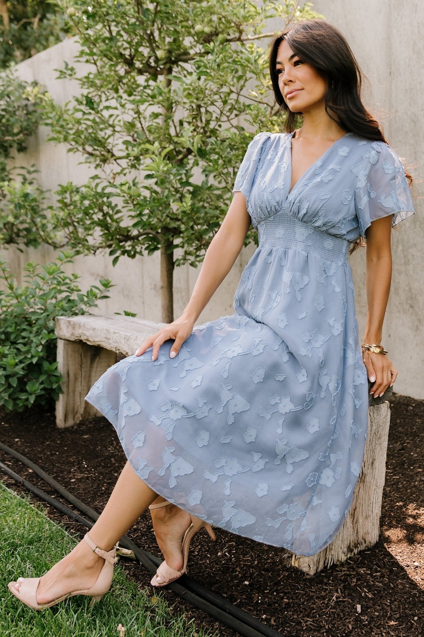 June Smocked Midi Dress | Blue