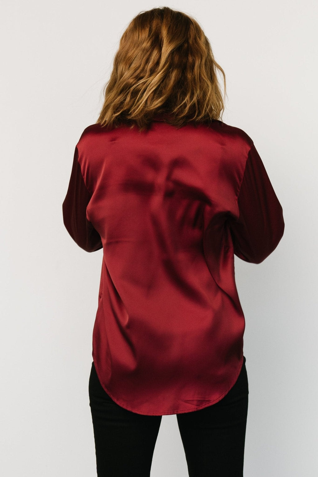 Kacey Satin Button Up Top | Burgundy