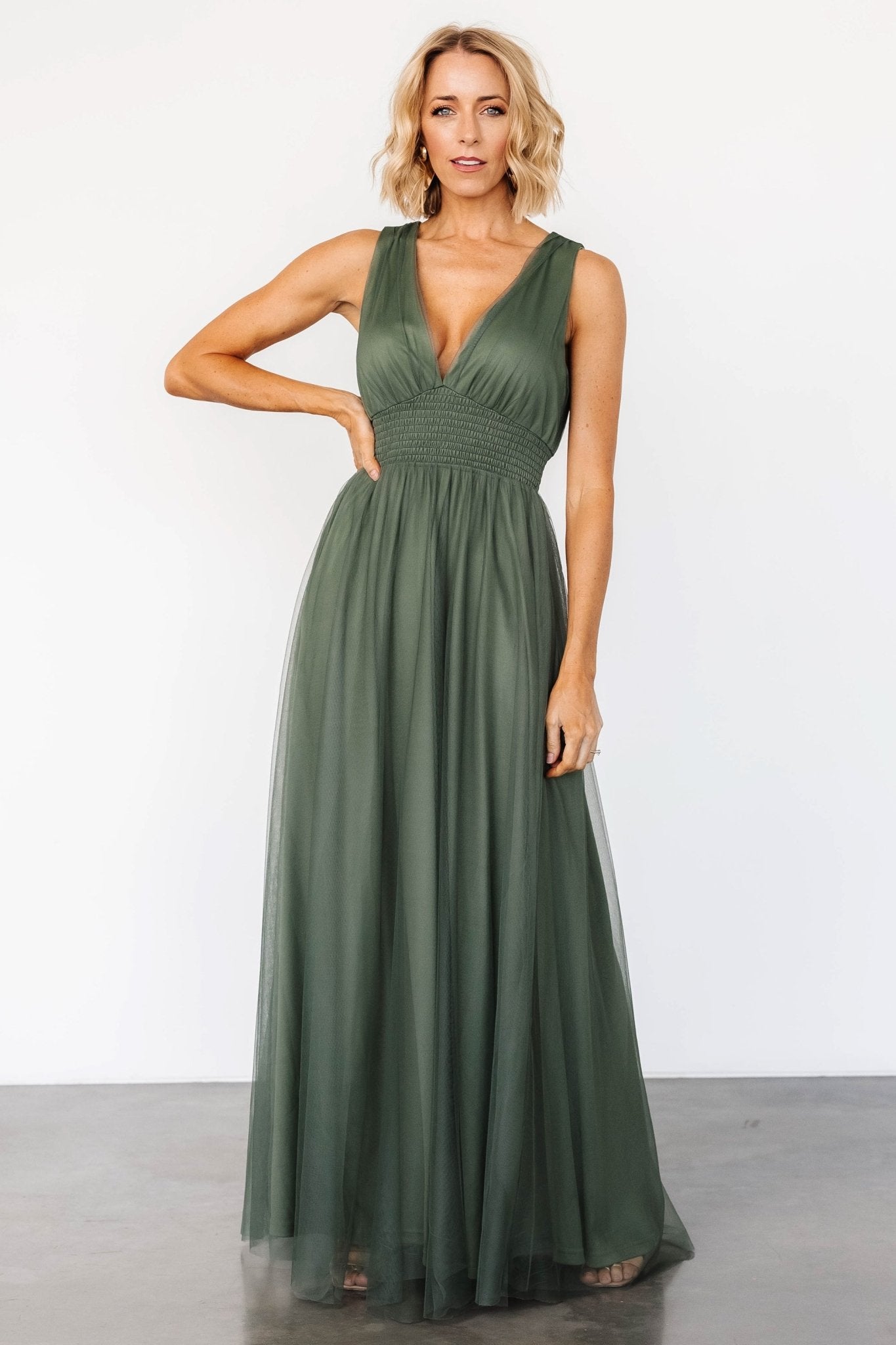 Kamila Tulle Maxi Dress | Dark Sage