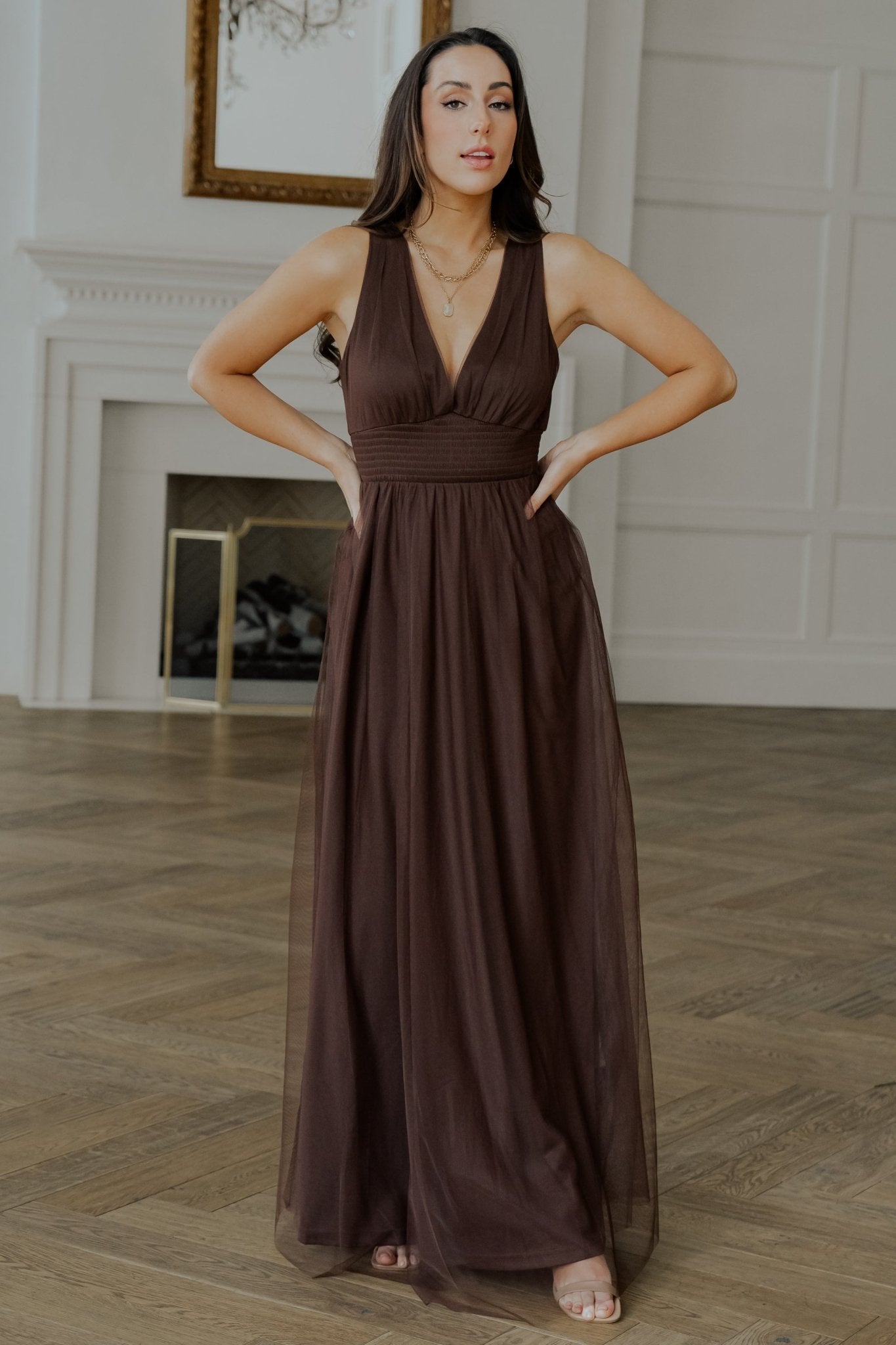 Kamila Tulle Maxi Dress | Espresso