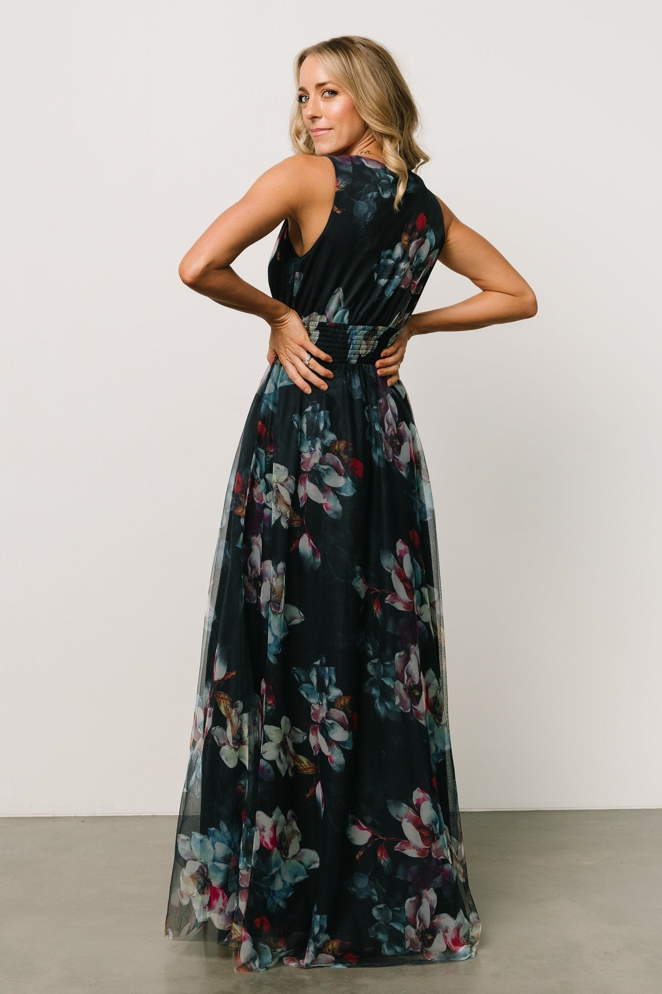 Kamila Tulle Maxi Dress | Navy Abstract Floral