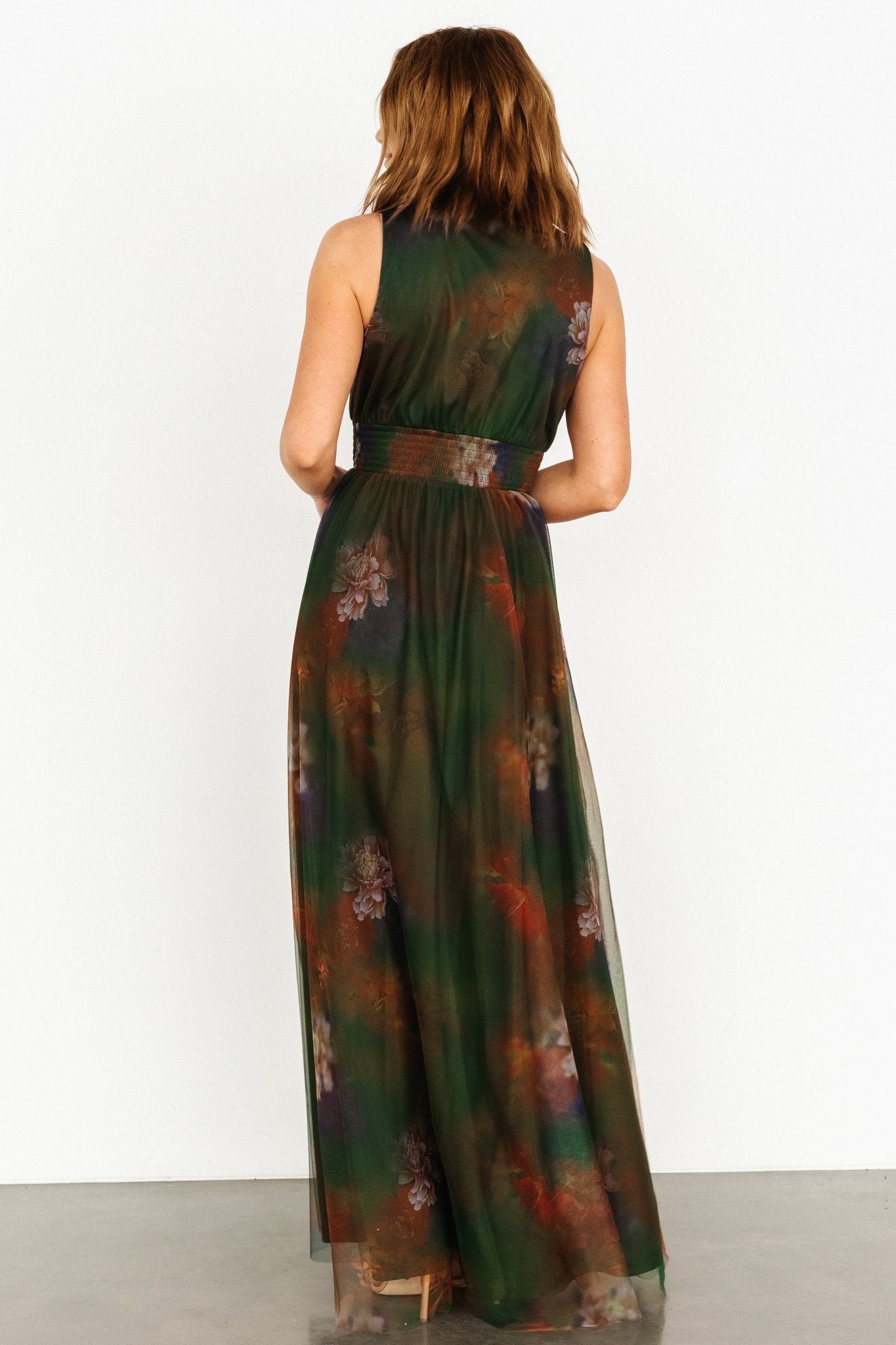 Kamila Tulle Maxi Dress | Olive Multi Floral