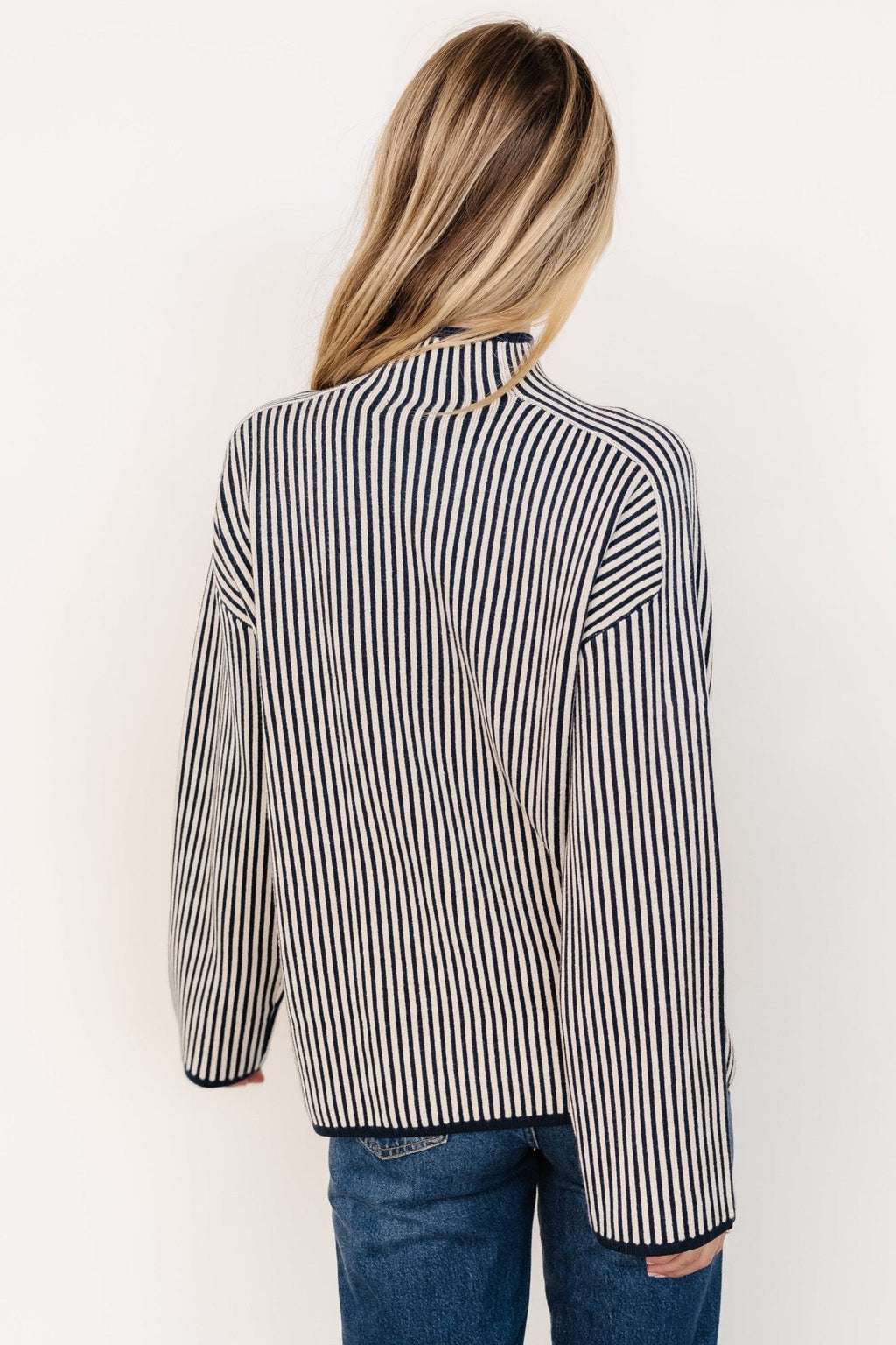 Kat Mock Neck Sweater | Navy Stripe