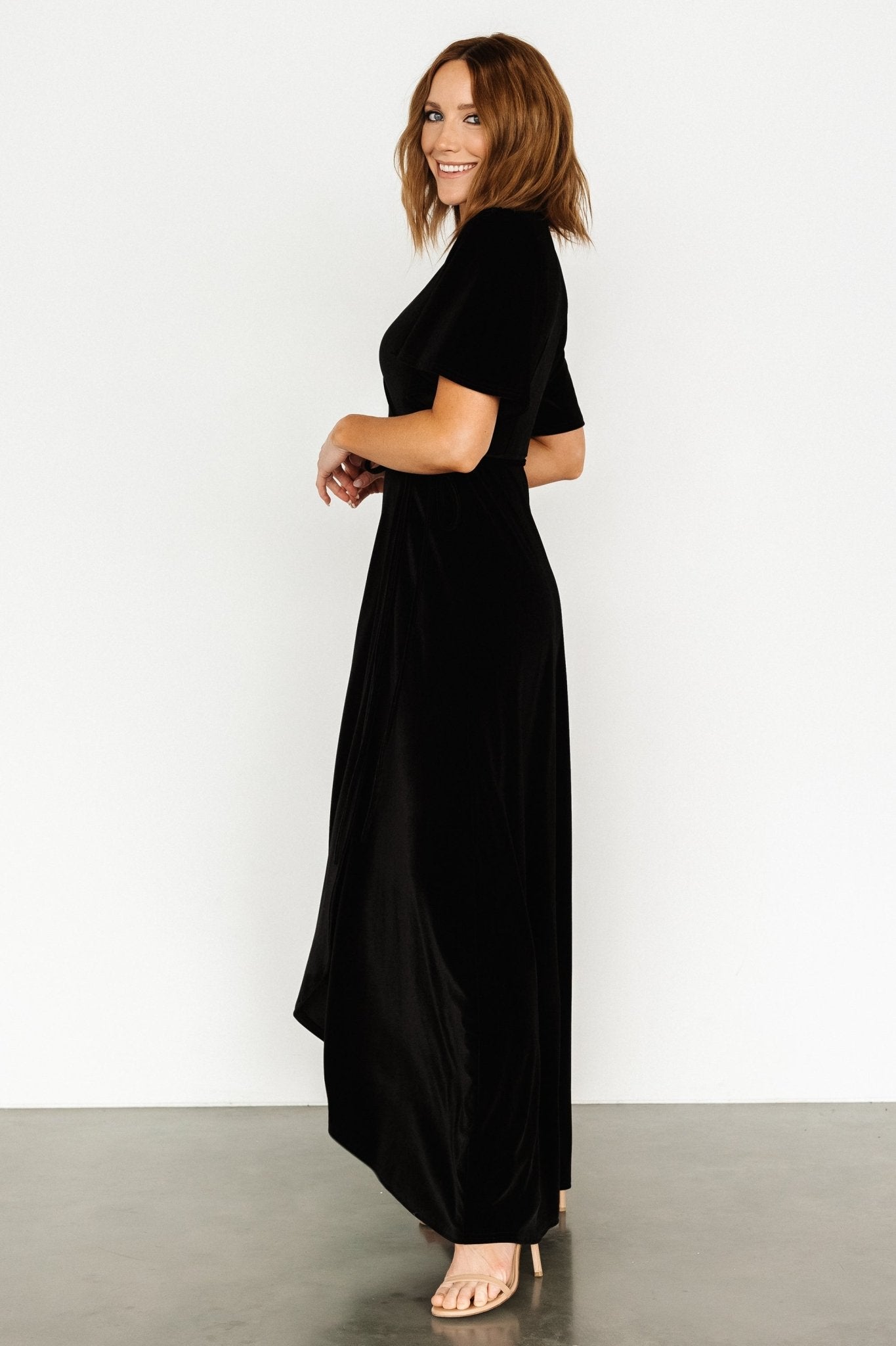 Katelyn Velvet Maxi Wrap Dress | Black