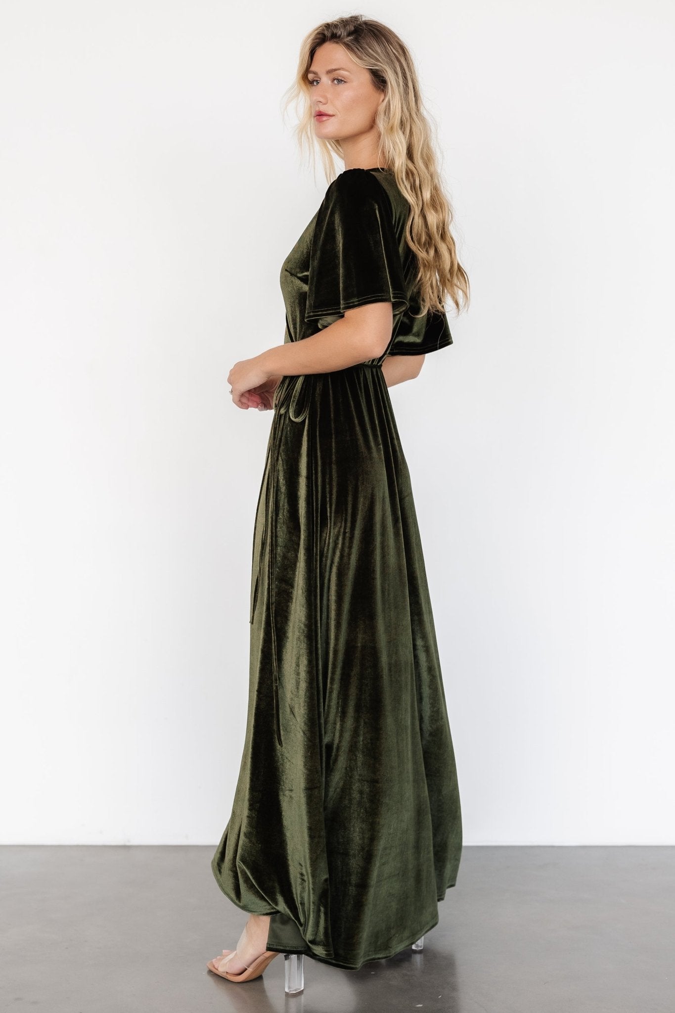 Katelyn Velvet Maxi Wrap Dress | Dark Olive