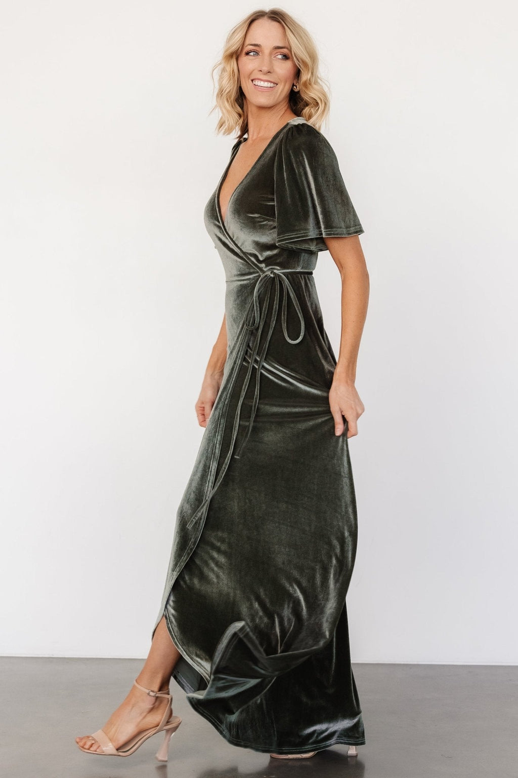 Katelyn Velvet Maxi Wrap Dress | Eucalyptus