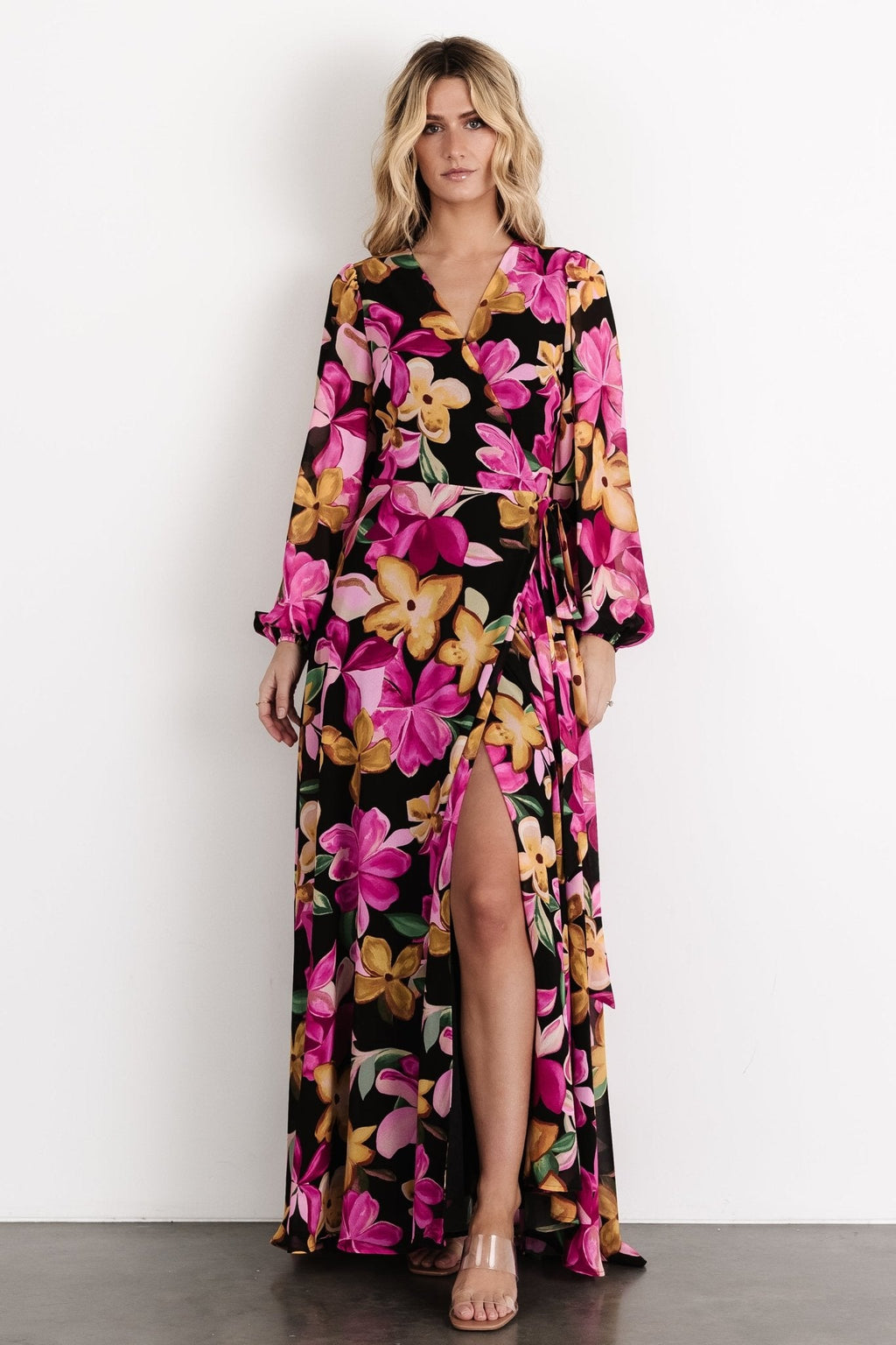 Katinka Wrap Maxi Dress | Black Multi Floral