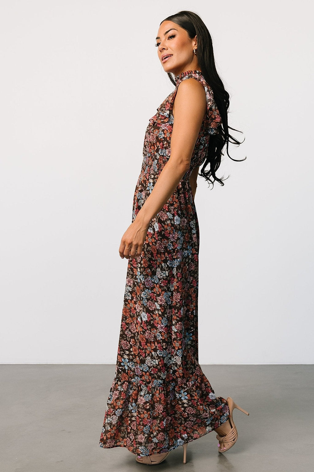 Kearny Ruffle Maxi Dress | Brown Multi Floral
