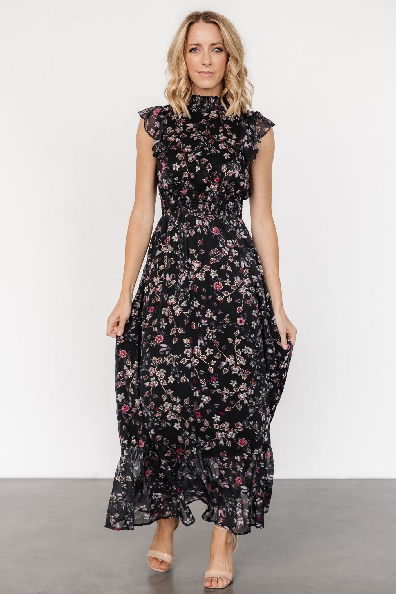 Kearny Ruffle Maxi Dress | Midnight + Gold Multi