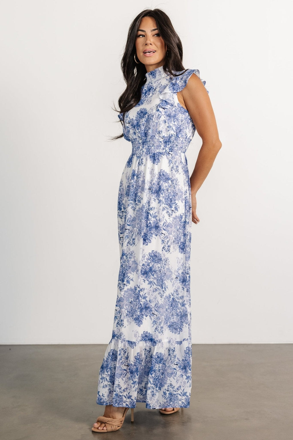 Kearny Ruffle Maxi Dress | White + Blue Floral