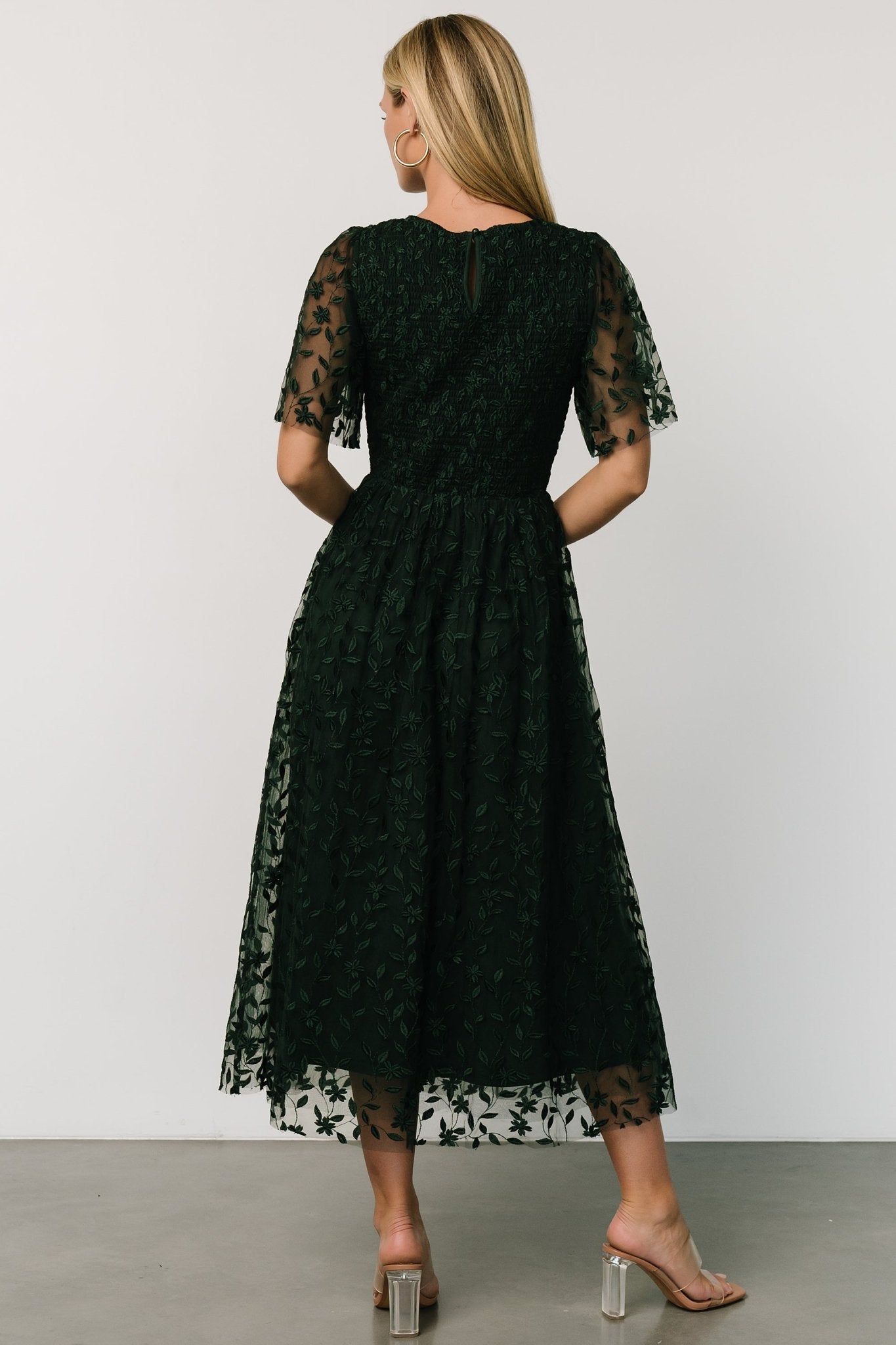 Kendra Embroidered Dress | Dark Green