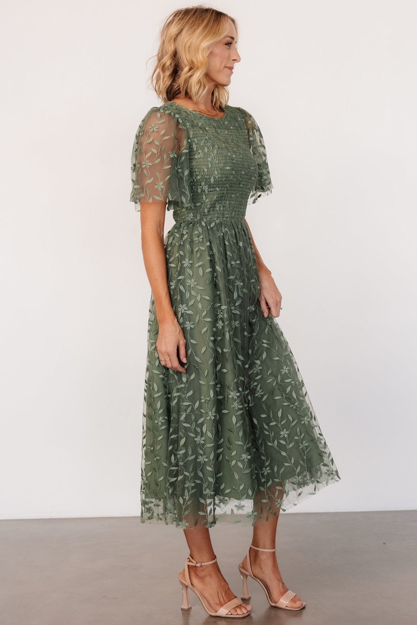 Kendra Embroidered Dress | Dark Sage