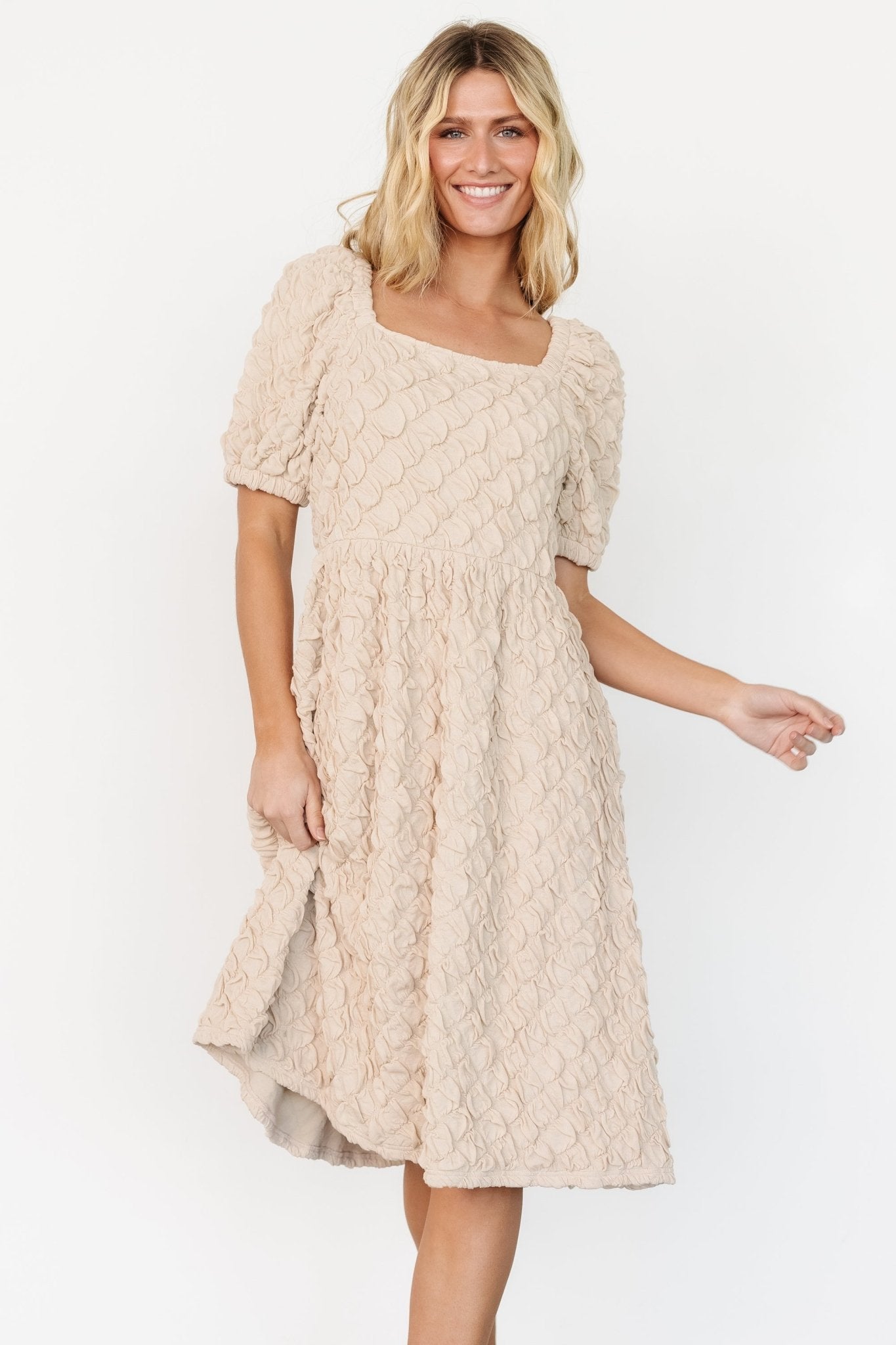 Keri Gathered Dress | Light Taupe