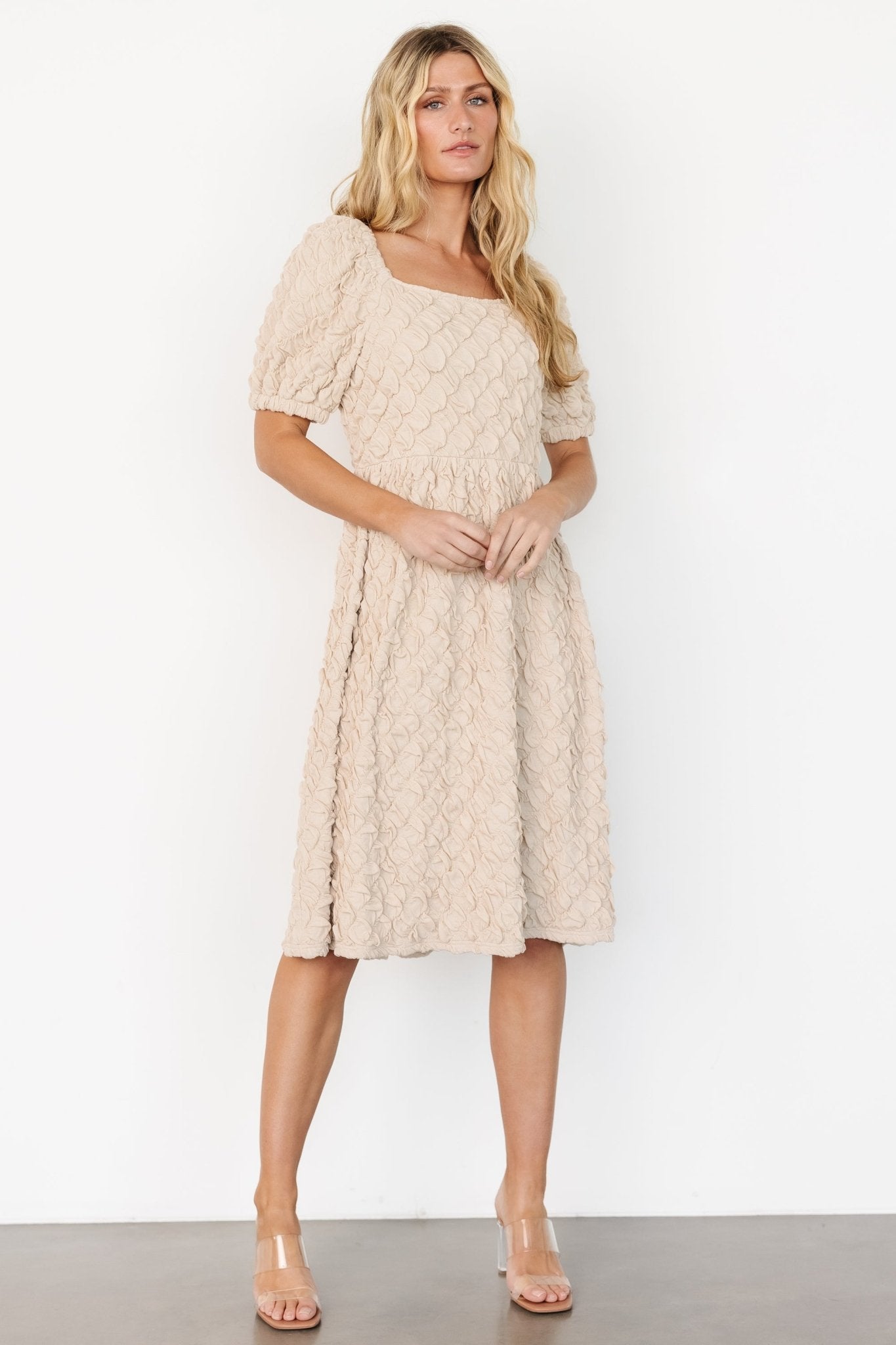 Keri Gathered Dress | Light Taupe