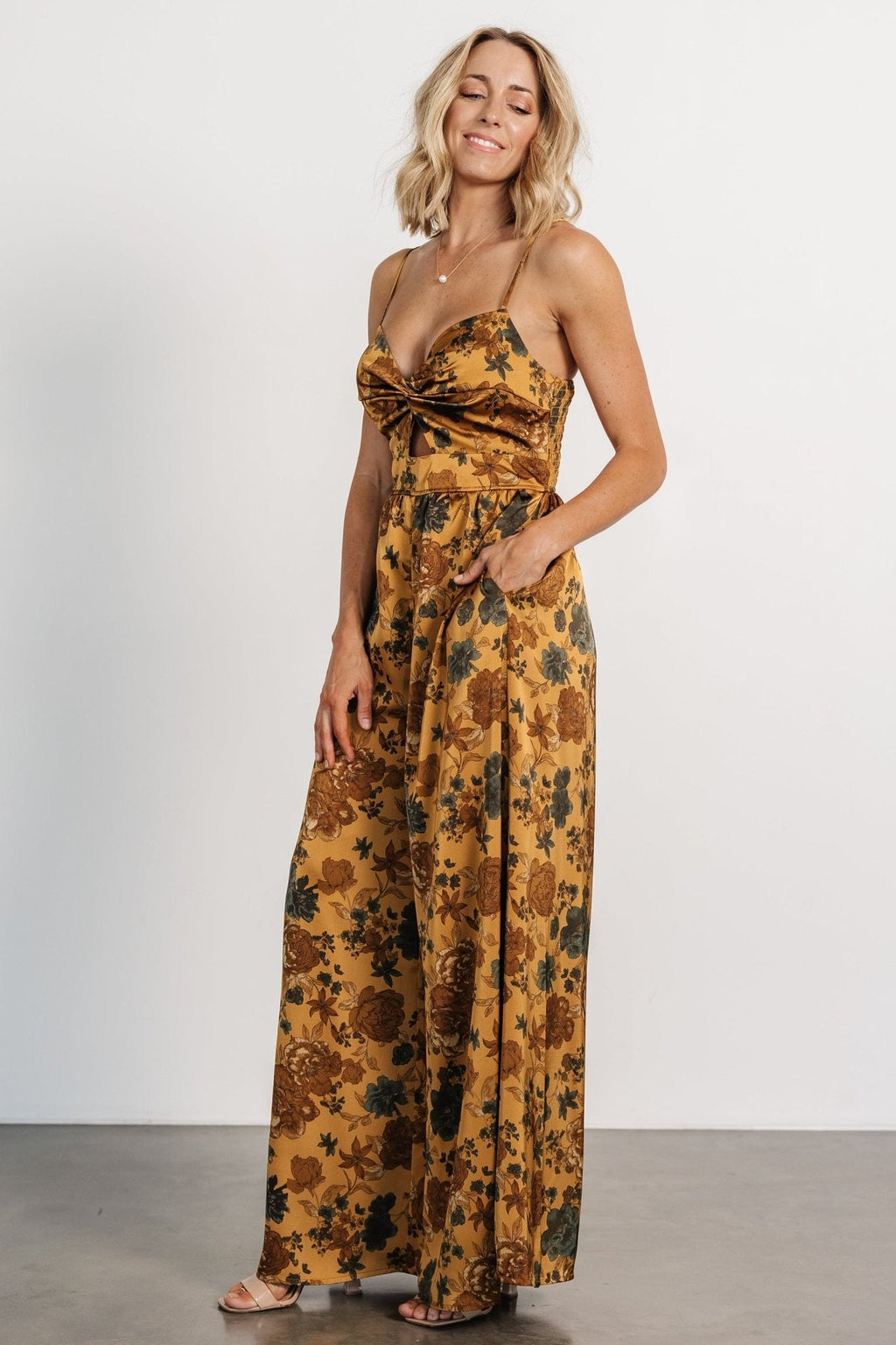 Khloe Wide Leg Jumpsuit | Gold Multi