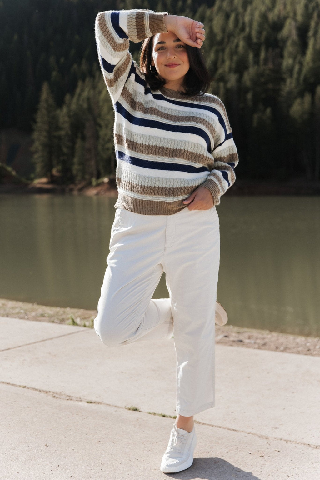 Kira Striped Sweater | Navy + Sage Multi