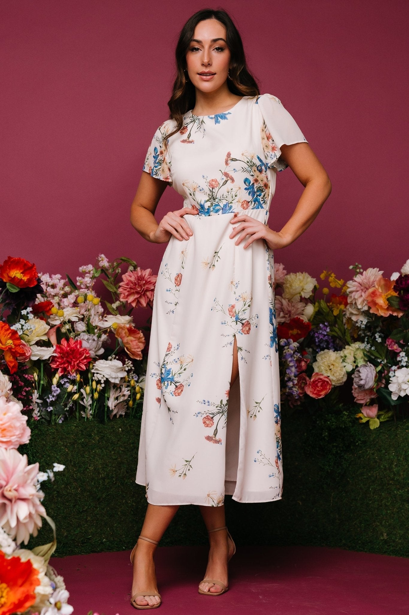 Kirsten Midi Dress | Cream Floral