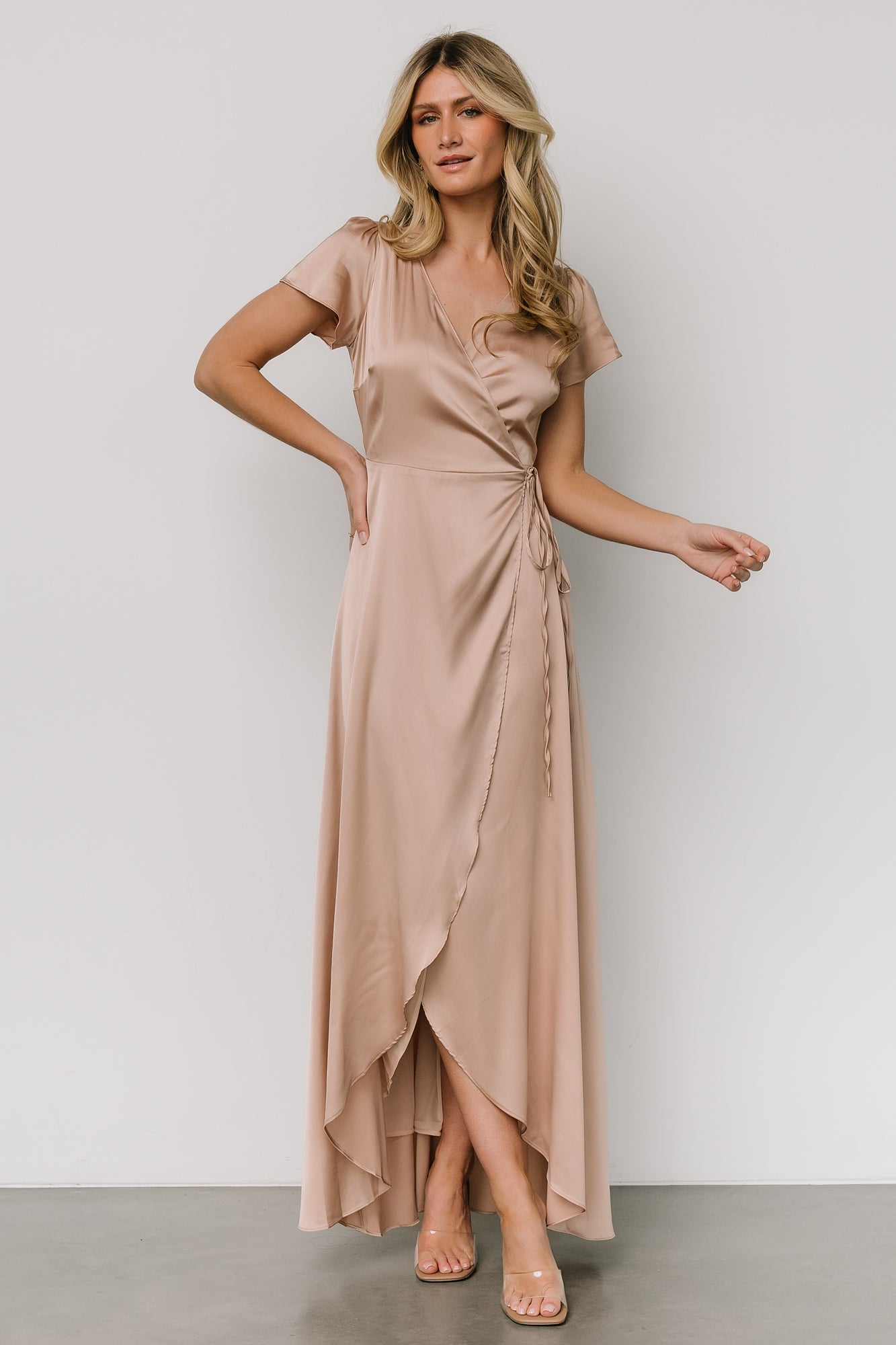 Krystal Satin Wrap Gown | Champagne